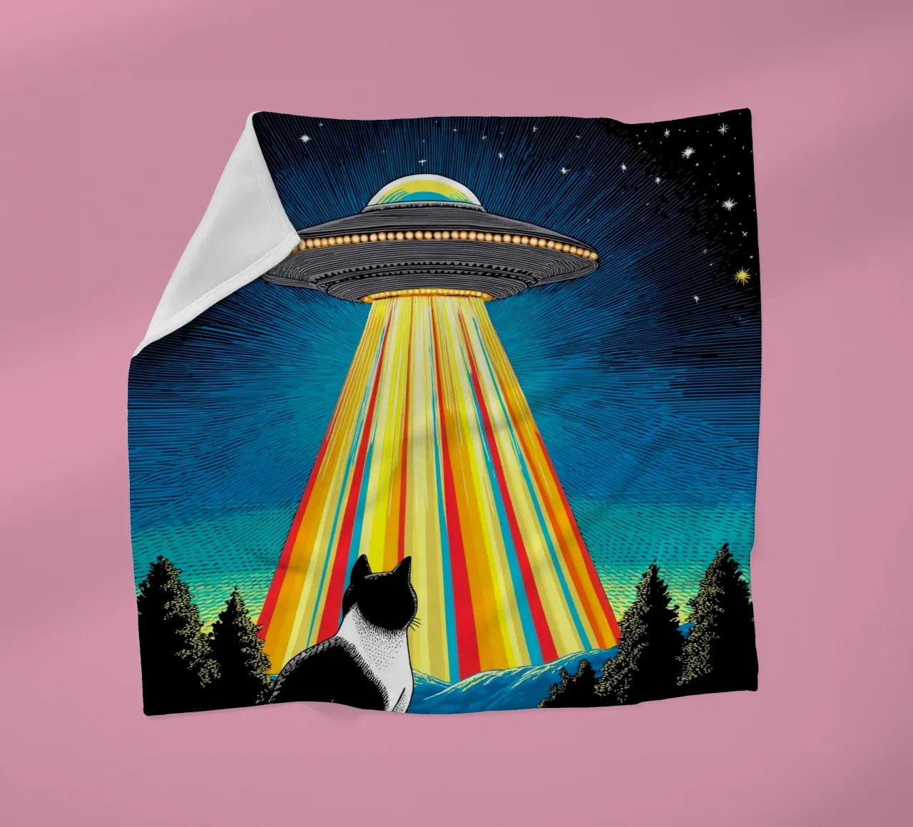 Gatto, UFO e Raggio Arcobaleno coperta in pile da Fleur de Lys