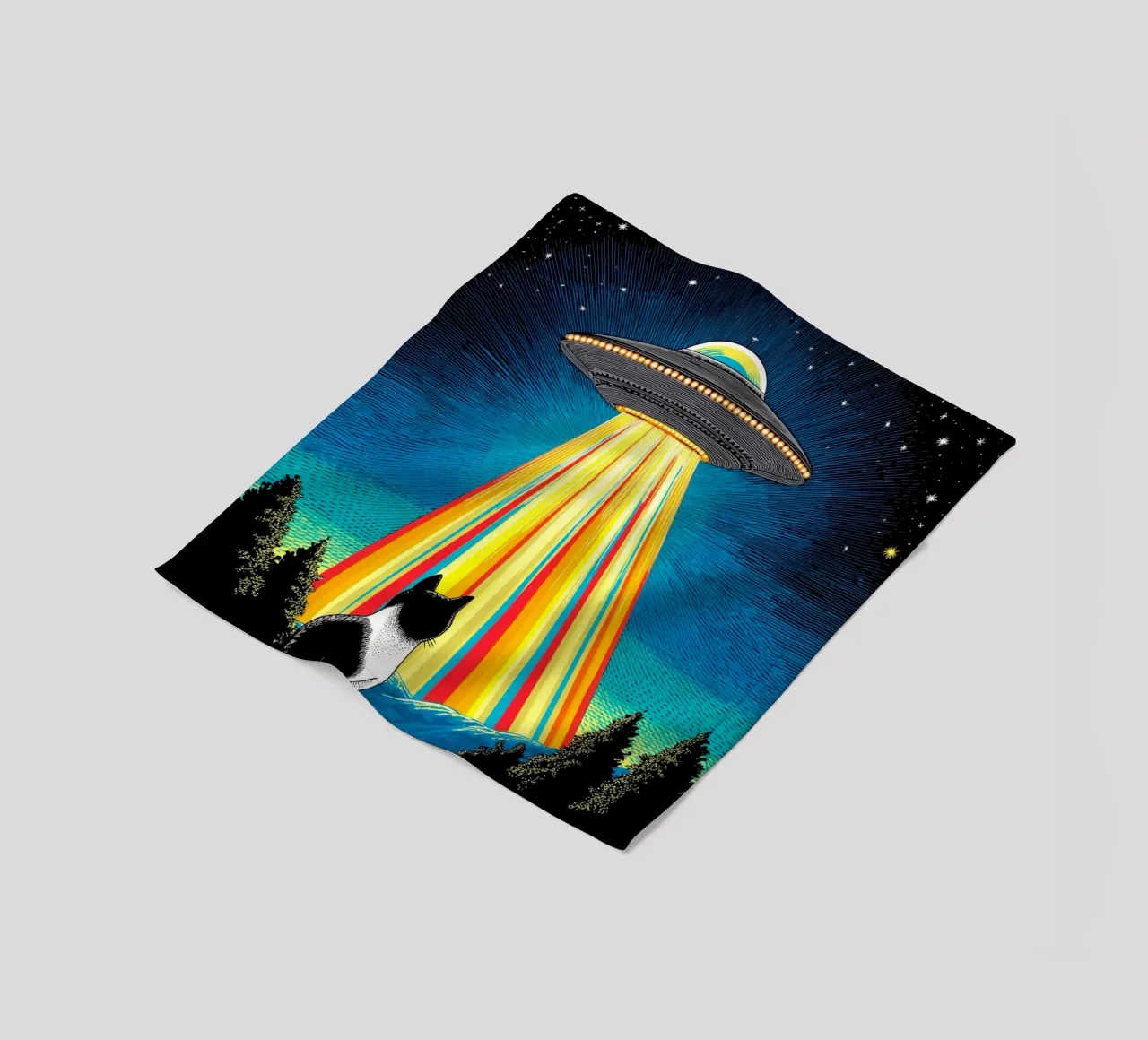 Gatto, UFO e Raggio Arcobaleno coperta in pile da Fleur de Lys