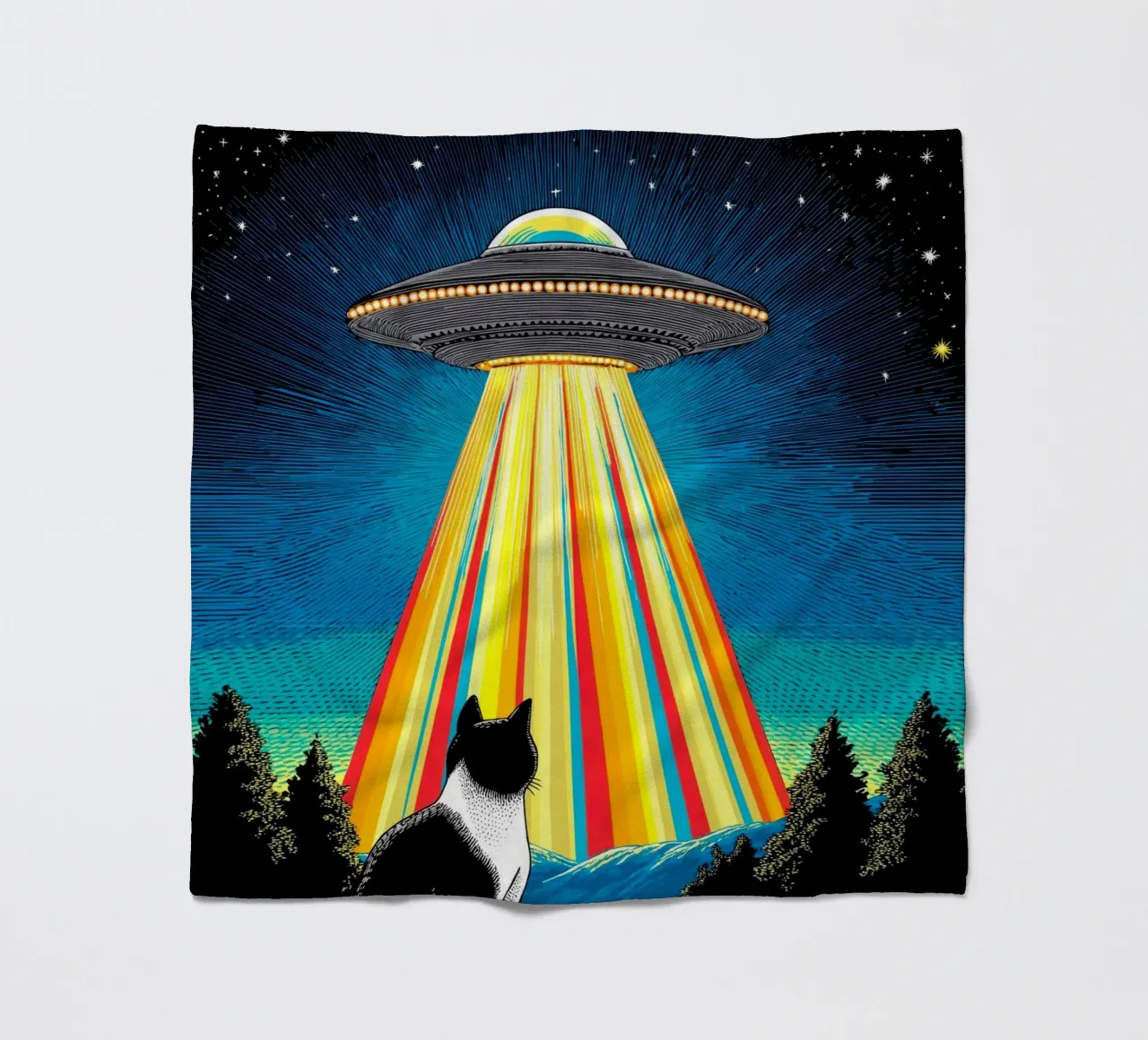 Gatto, UFO e Raggio Arcobaleno coperta in pile da Fleur de Lys