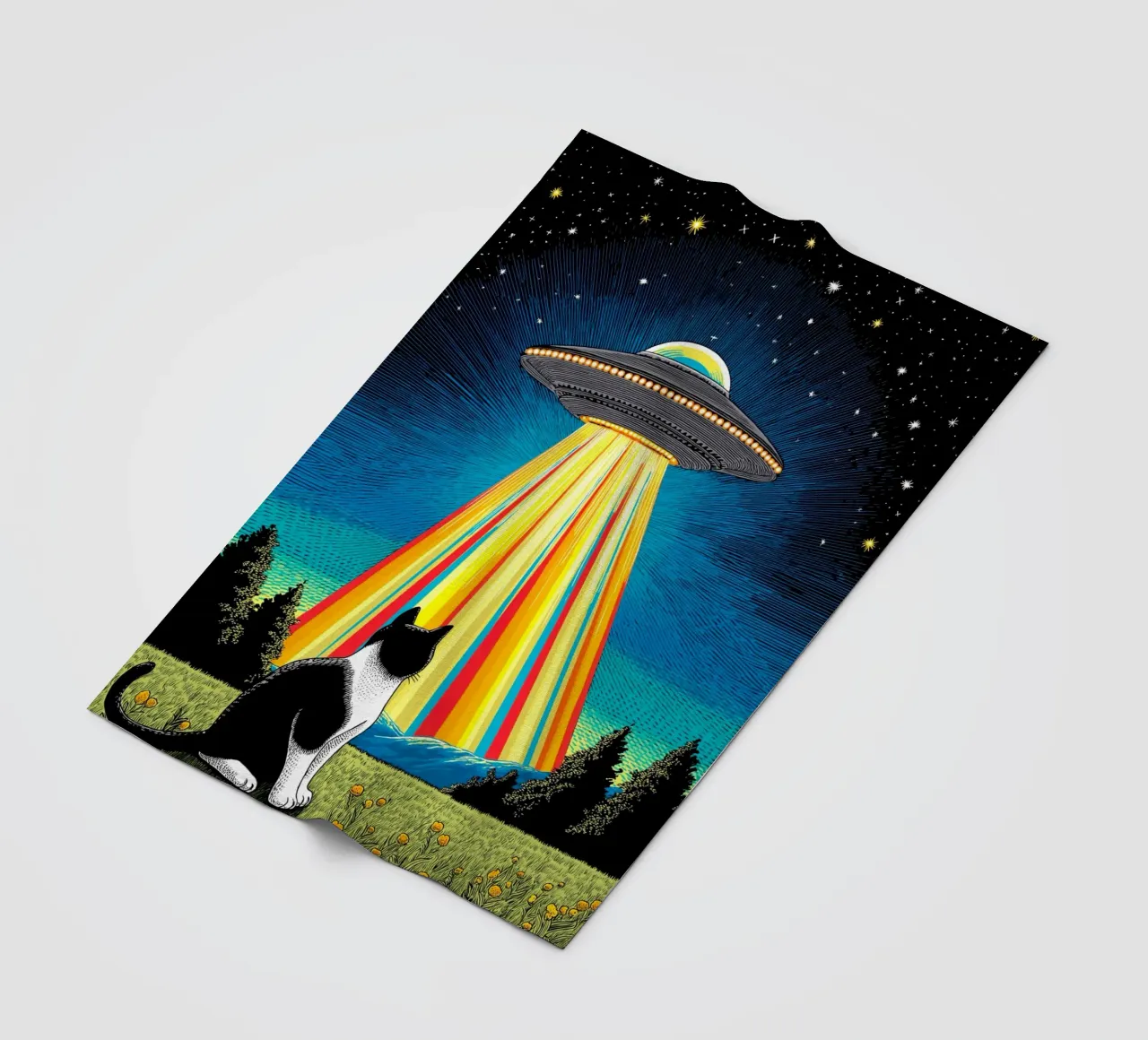Gatto, UFO e Raggio Arcobaleno coperta in pile da Fleur de Lys