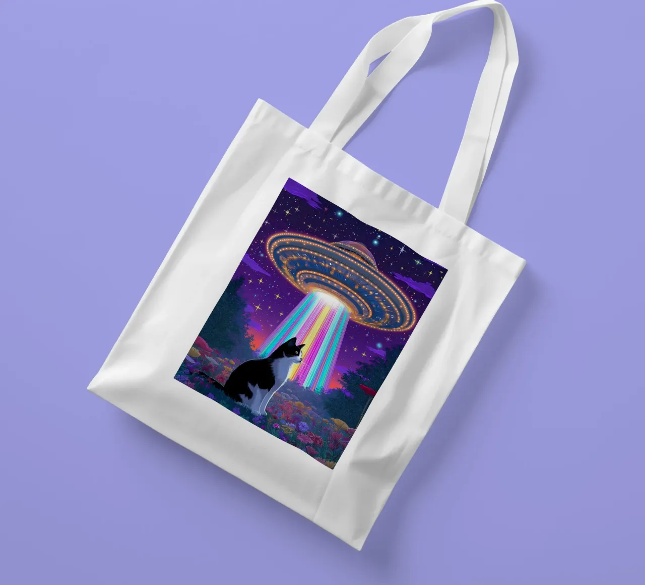 Gatto e UFO borsa in juta da Fleur de Lys