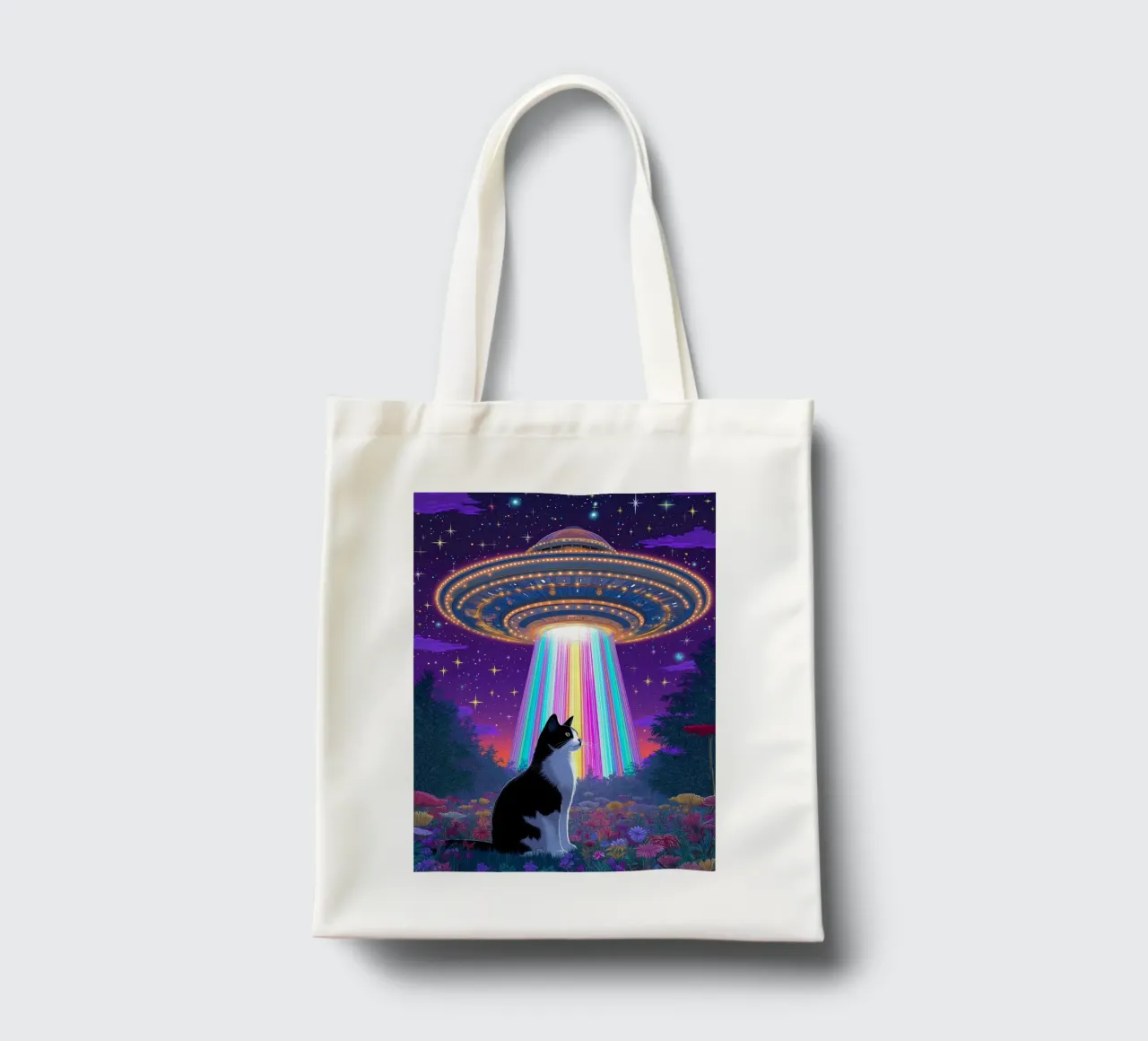 Gatto e UFO borsa in juta da Fleur de Lys