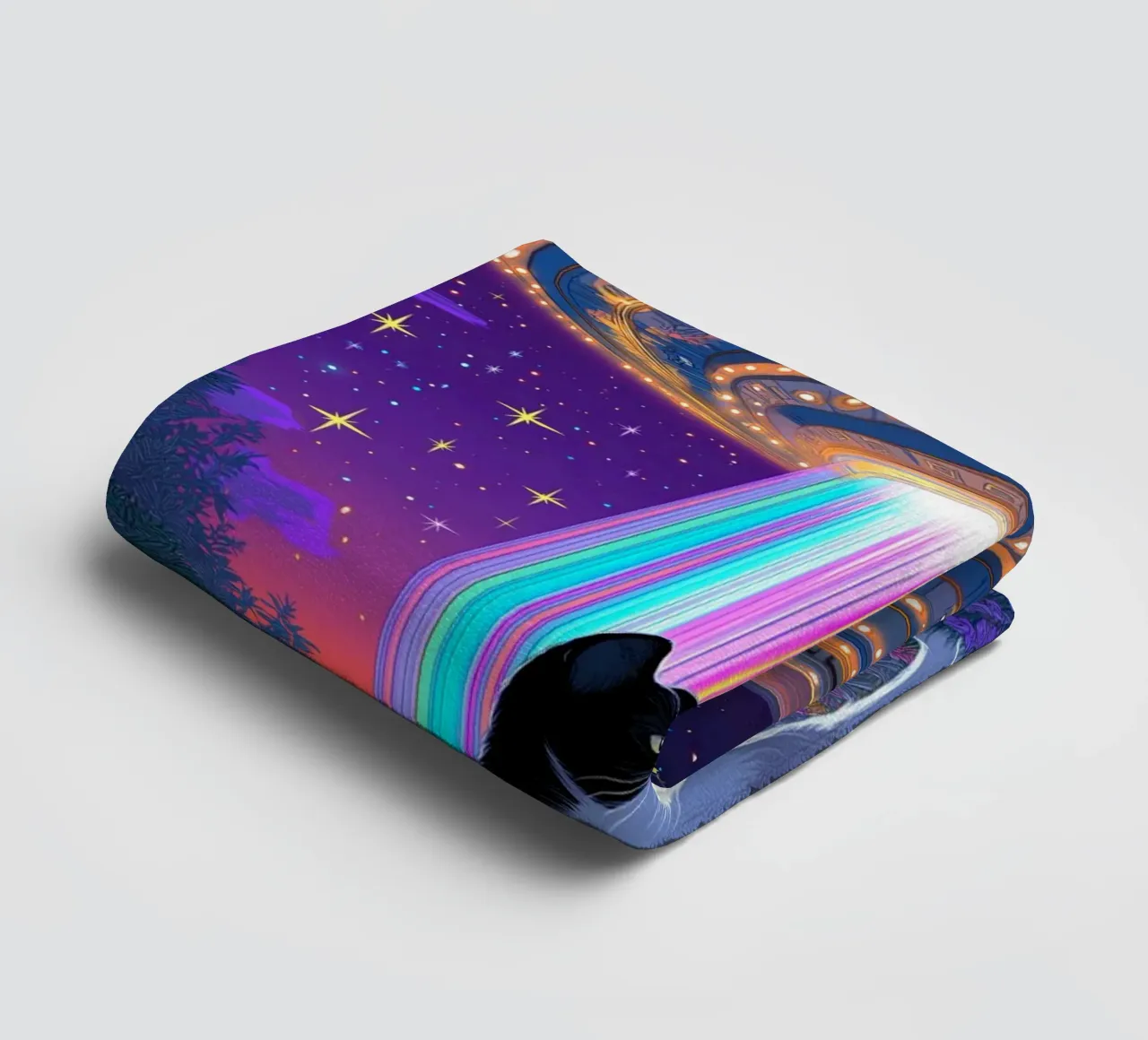 Cat and UFO towel by Fleur de Lys