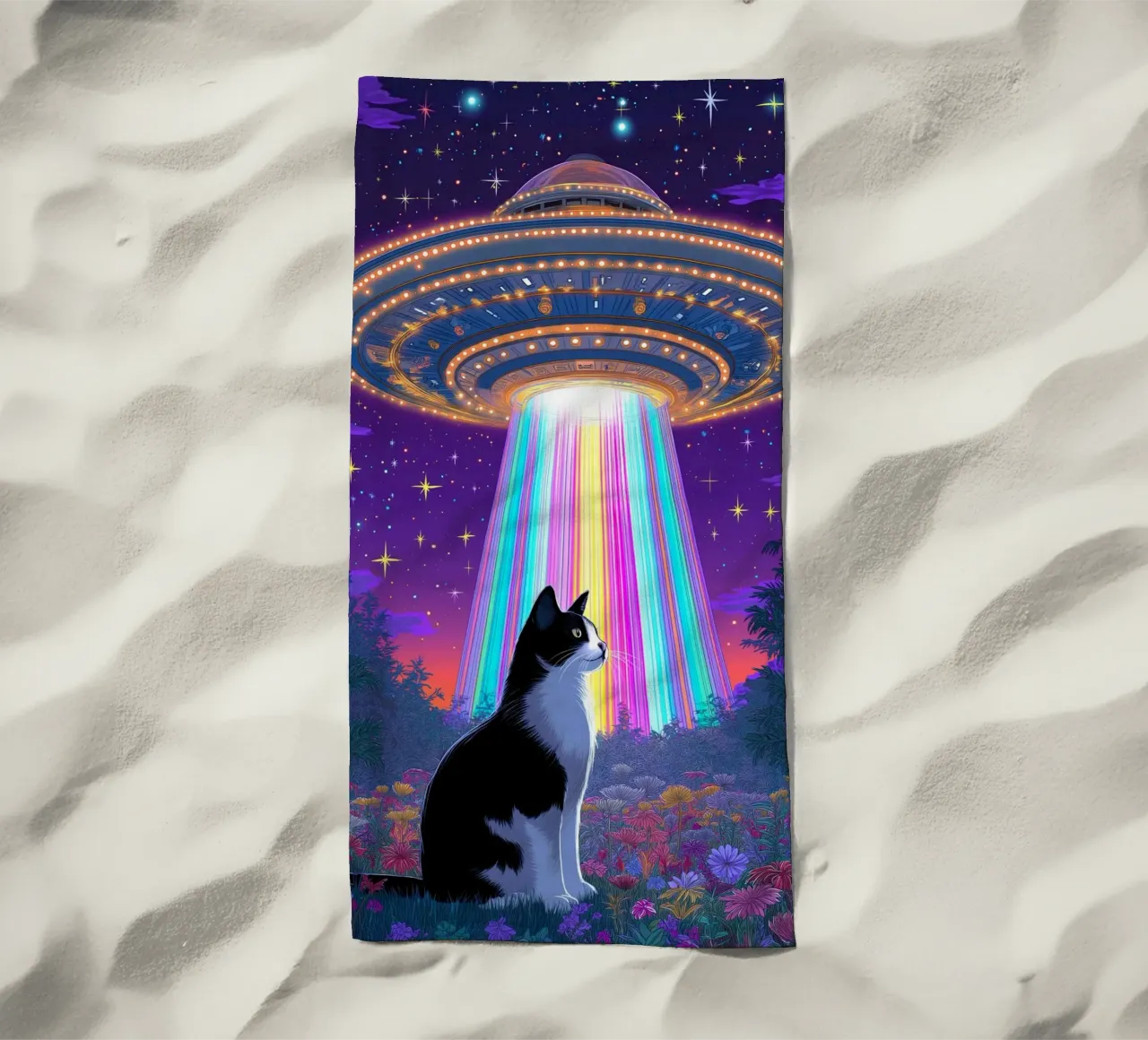 Gatto e UFO telo mare da Fleur de Lys