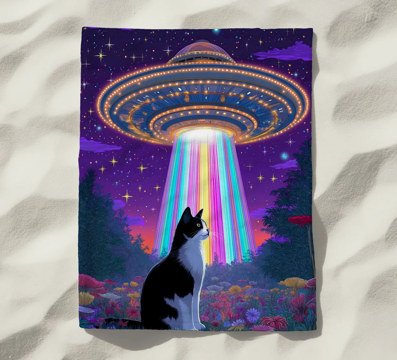 Gatto e UFO telo mare da Fleur de Lys