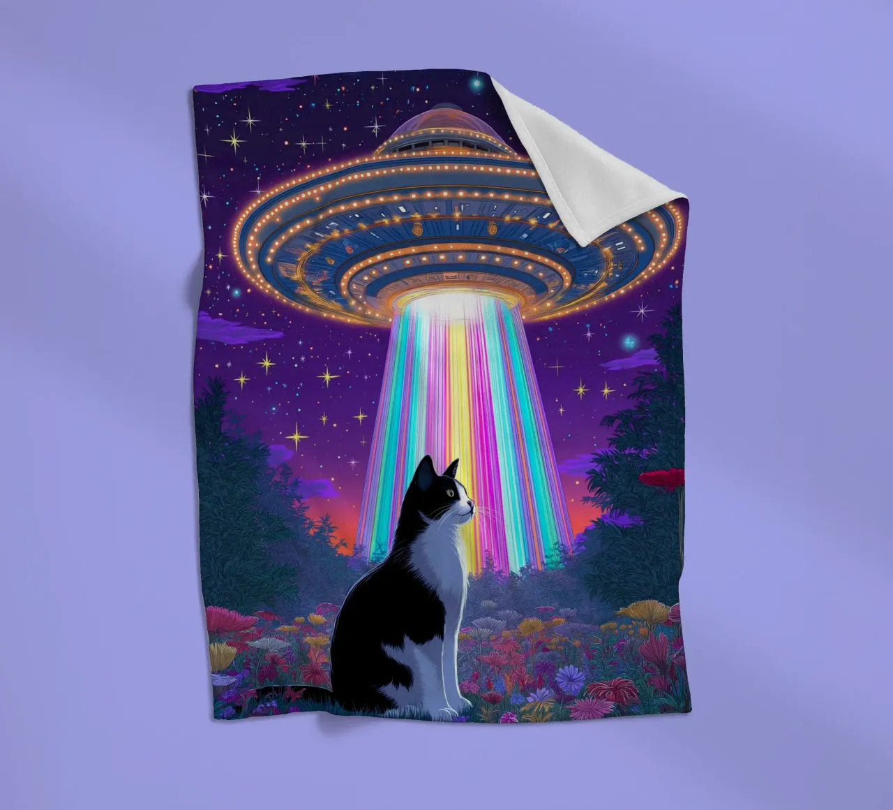 Gatto e UFO coperta in pile da Fleur de Lys