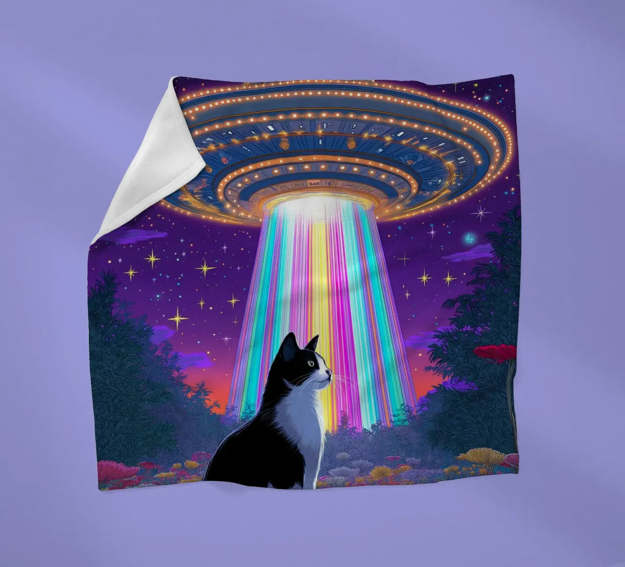 Gatto e UFO coperta in pile da Fleur de Lys