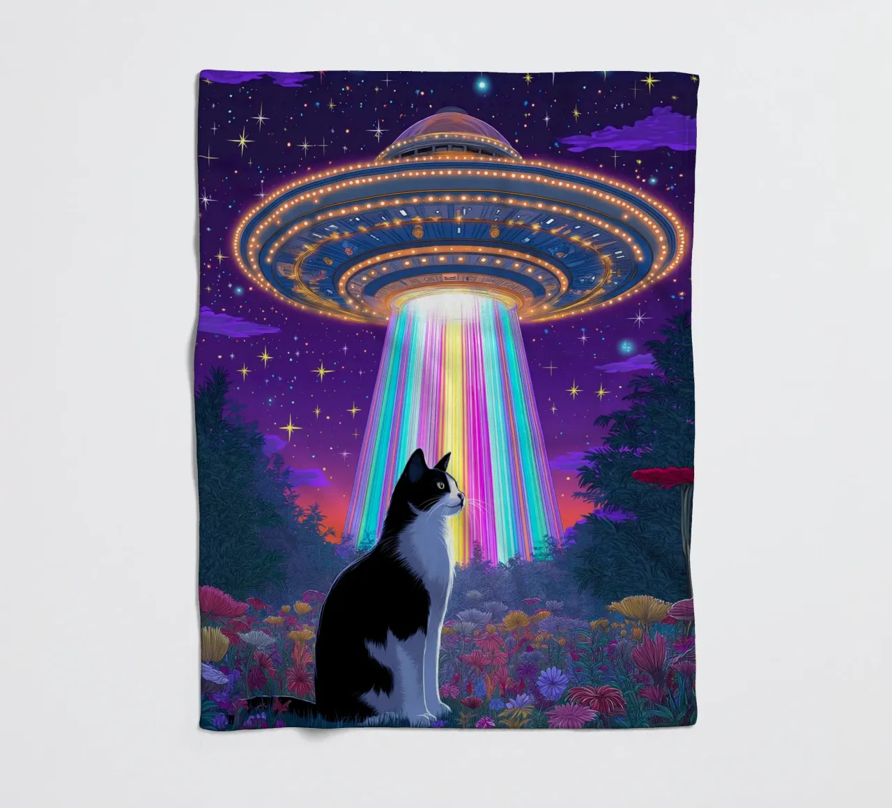 Gatto e UFO coperta in pile da Fleur de Lys