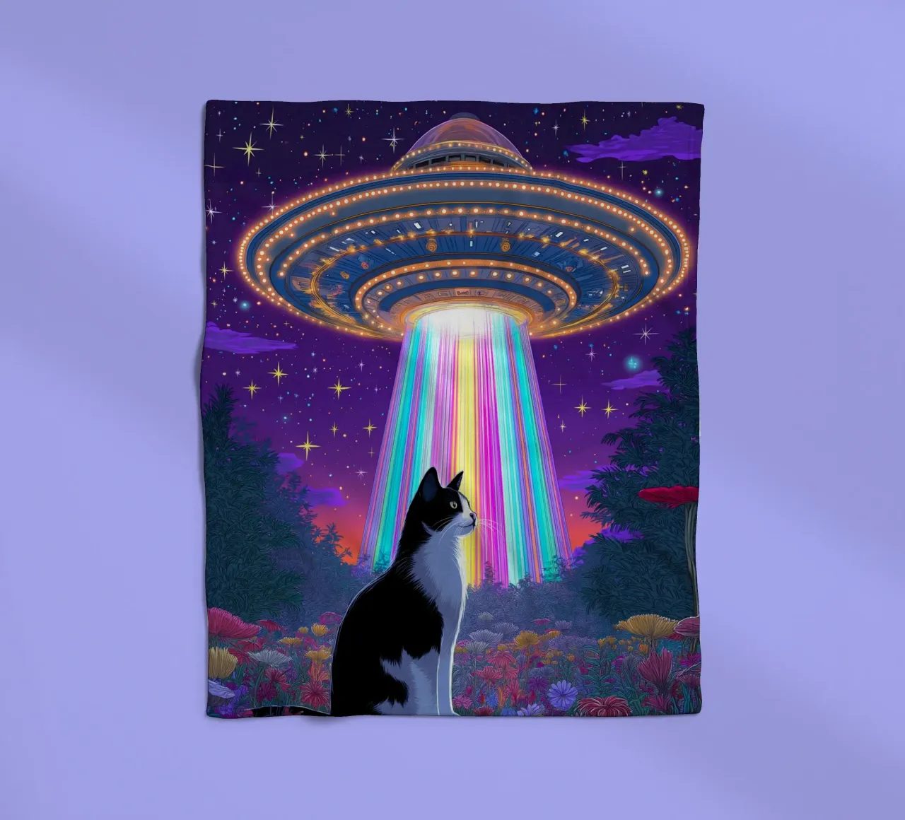 Gatto e UFO coperta in pile da Fleur de Lys
