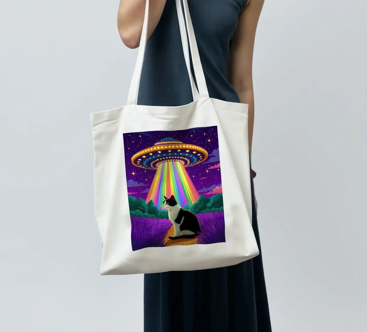 Gatto e UFO borsa in juta da Fleur de Lys