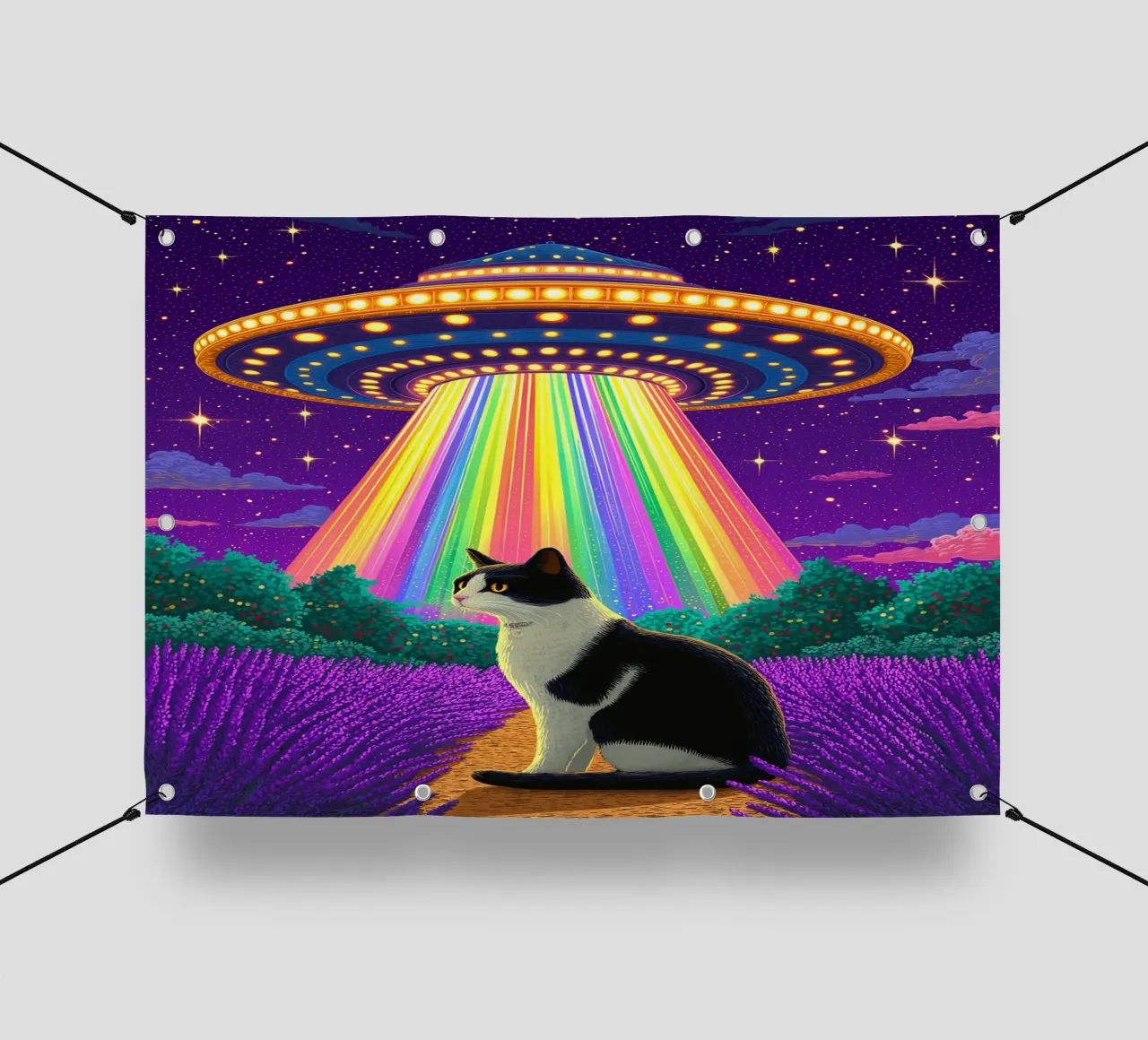 Gatto e UFO telo in pvc da Fleur de Lys