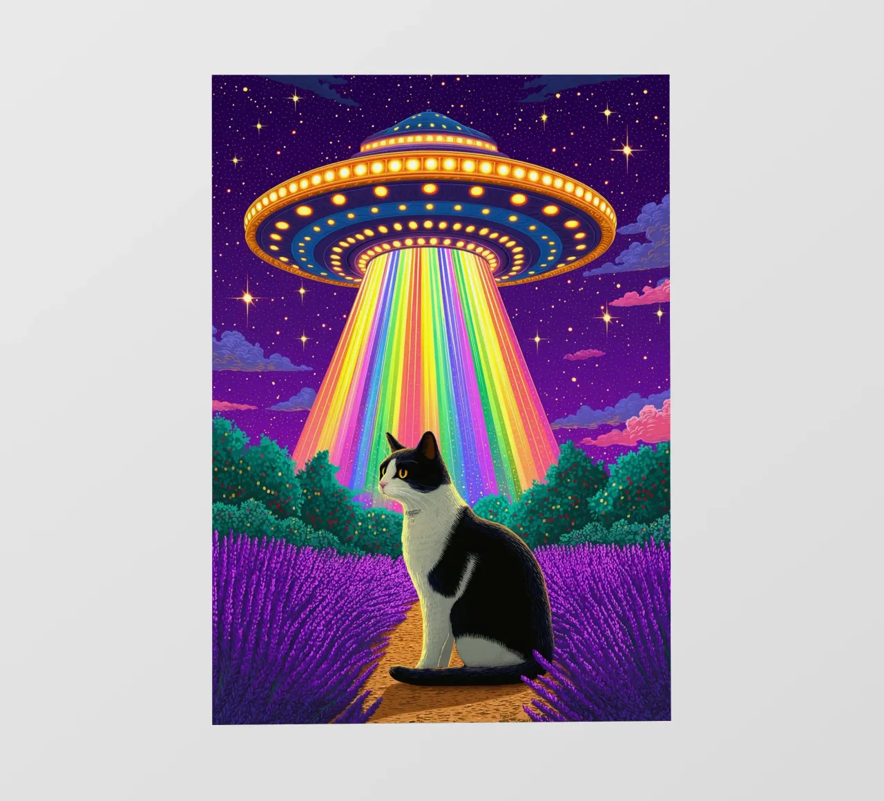 Gatto e UFO telo in pvc da Fleur de Lys