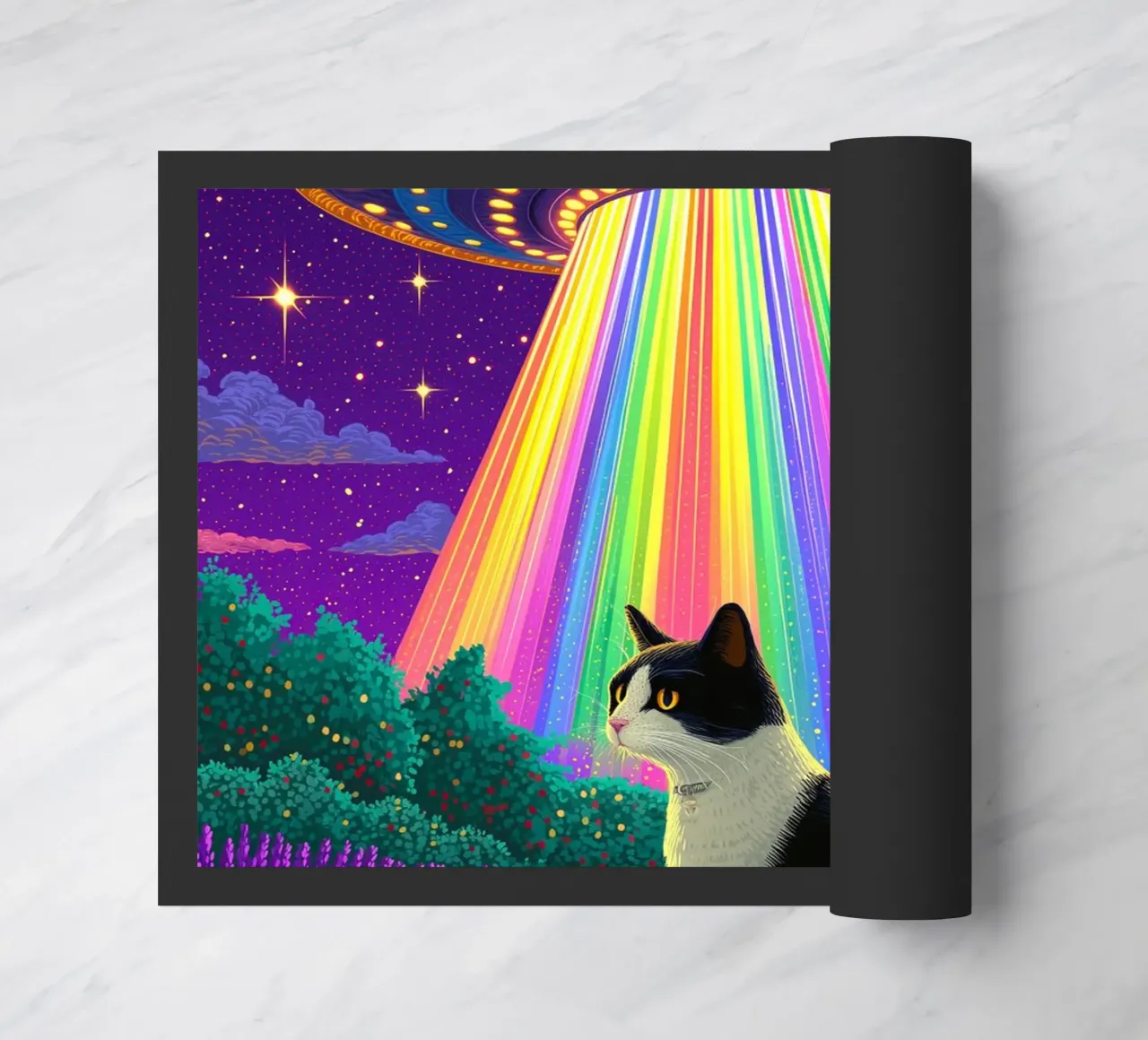 Cat and UFO doormat by Fleur de Lys