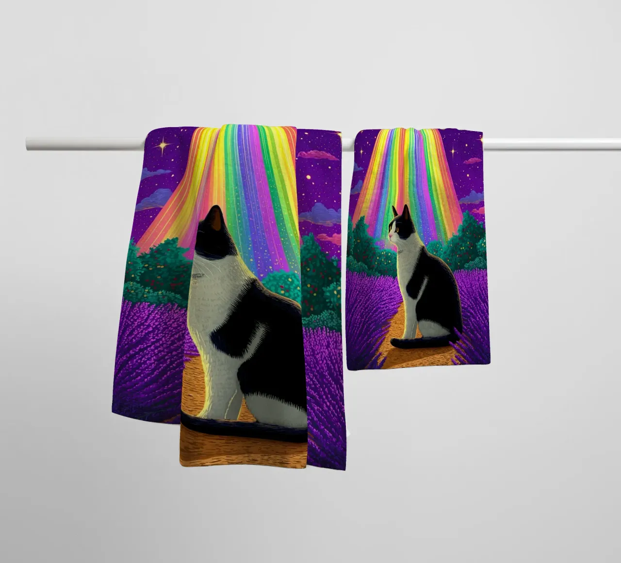 Cat and UFO towel by Fleur de Lys