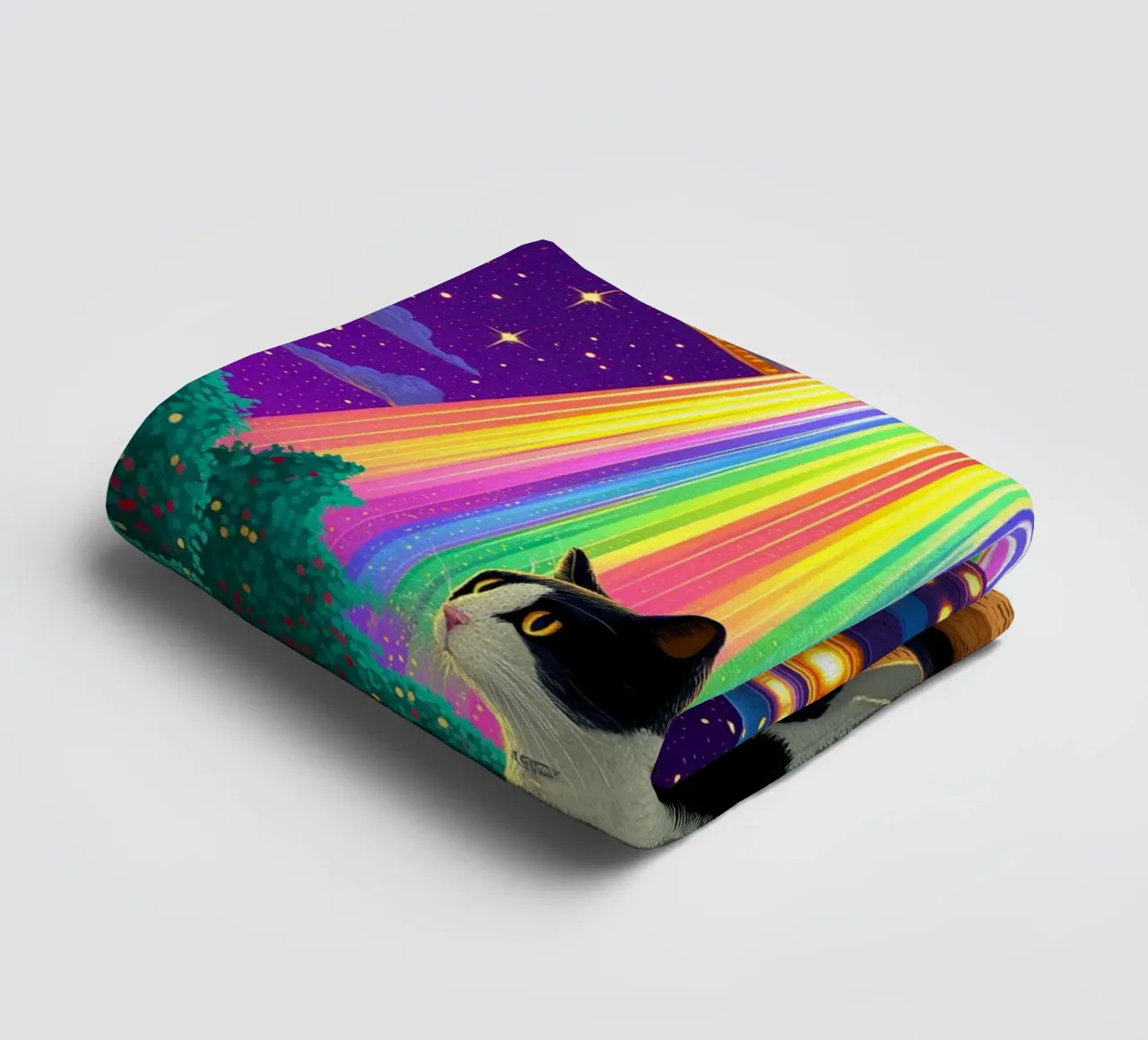 Cat and UFO towel by Fleur de Lys