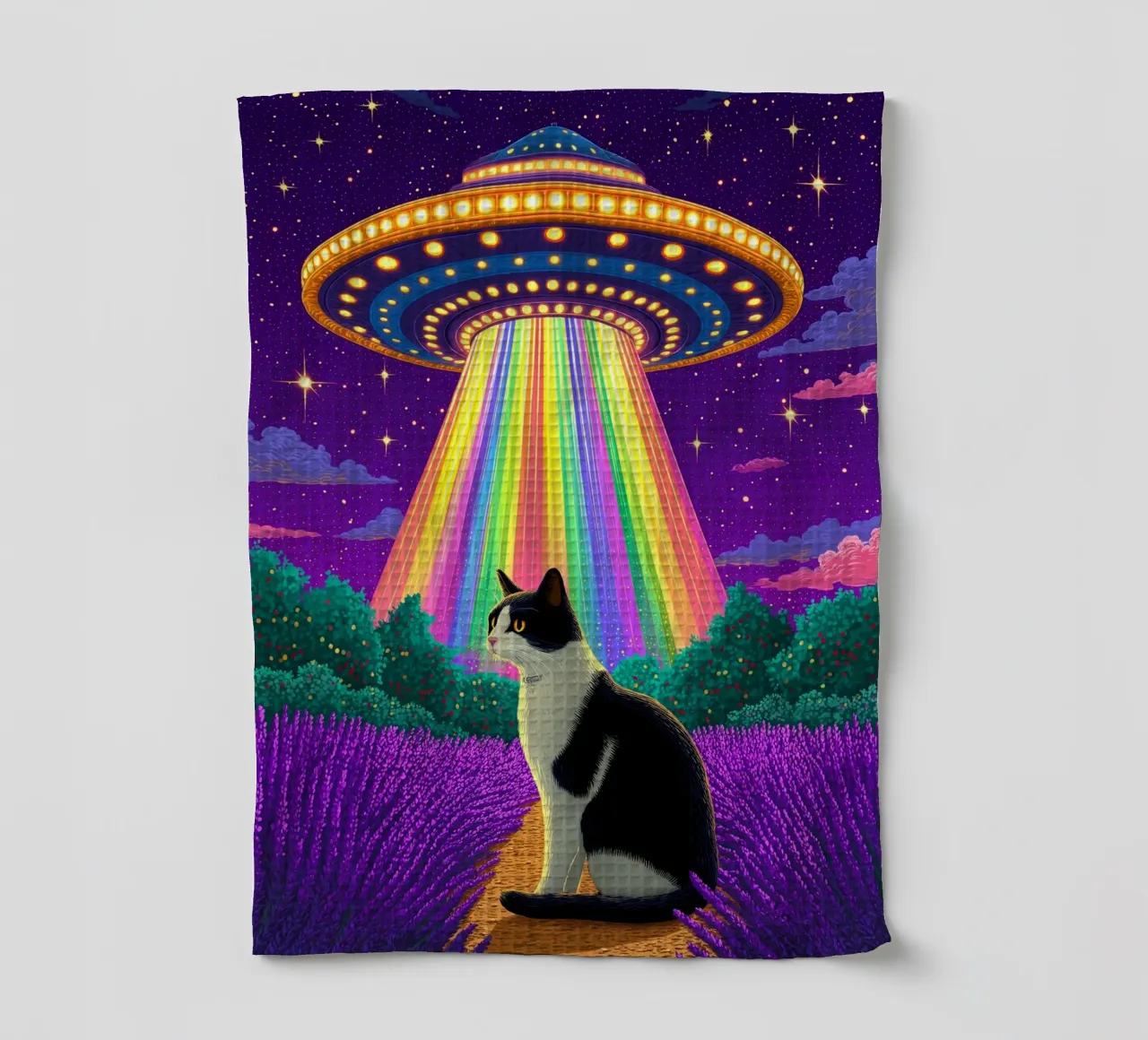 Gatto e UFO canovaccio da cucina da Fleur de Lys
