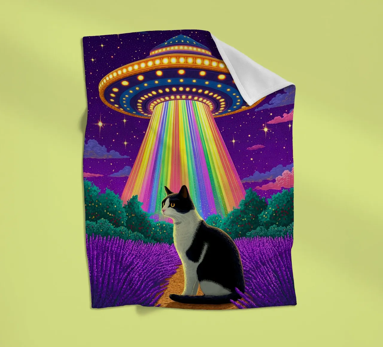 Gatto e UFO coperta in pile da Fleur de Lys