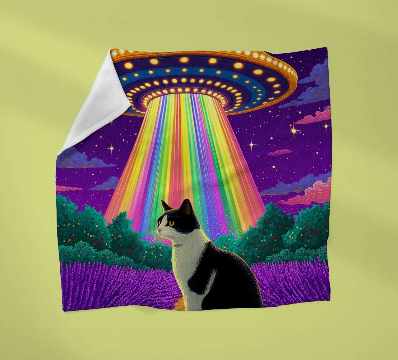 Gatto e UFO coperta in pile da Fleur de Lys