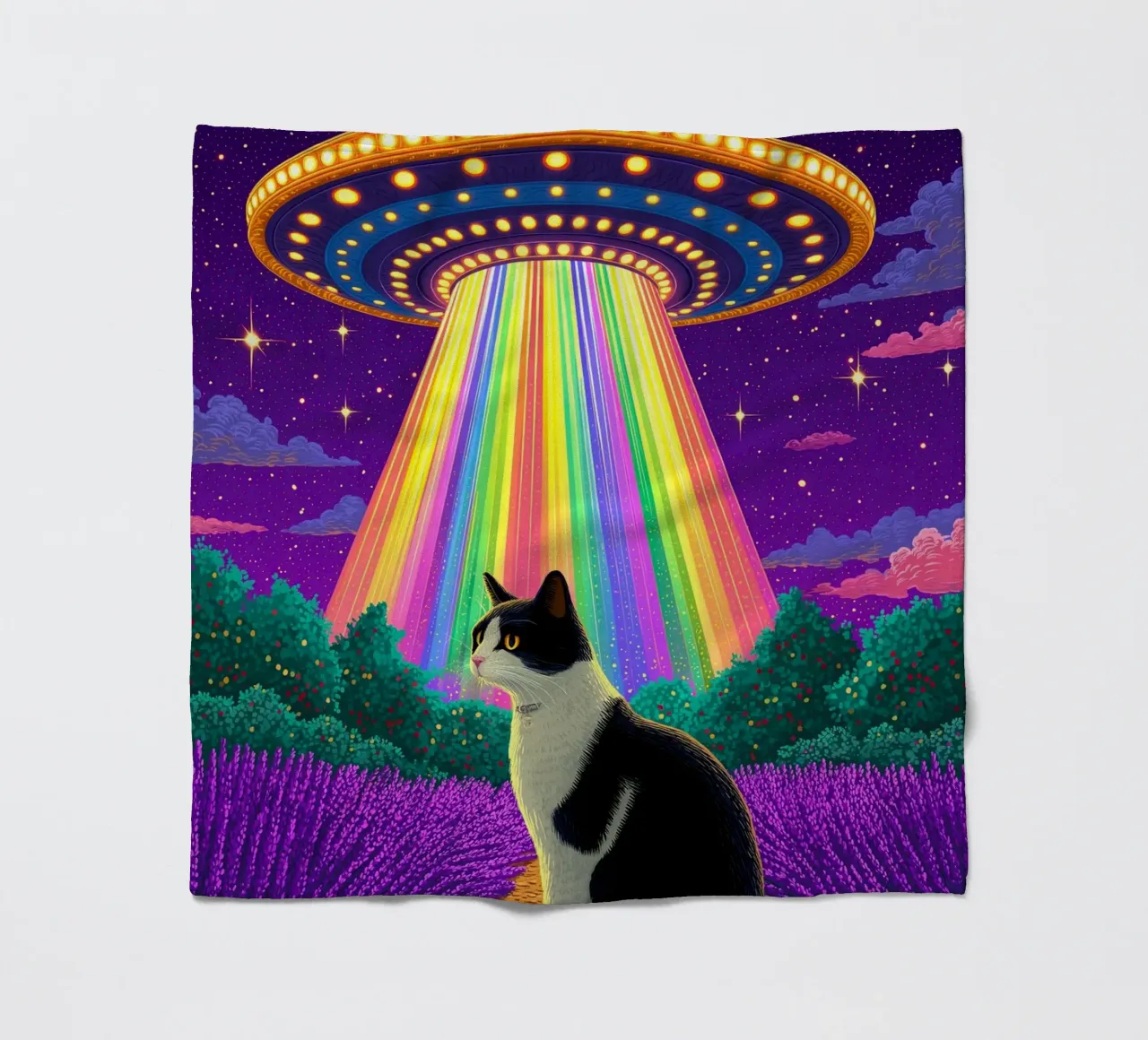 Gatto e UFO coperta in pile da Fleur de Lys