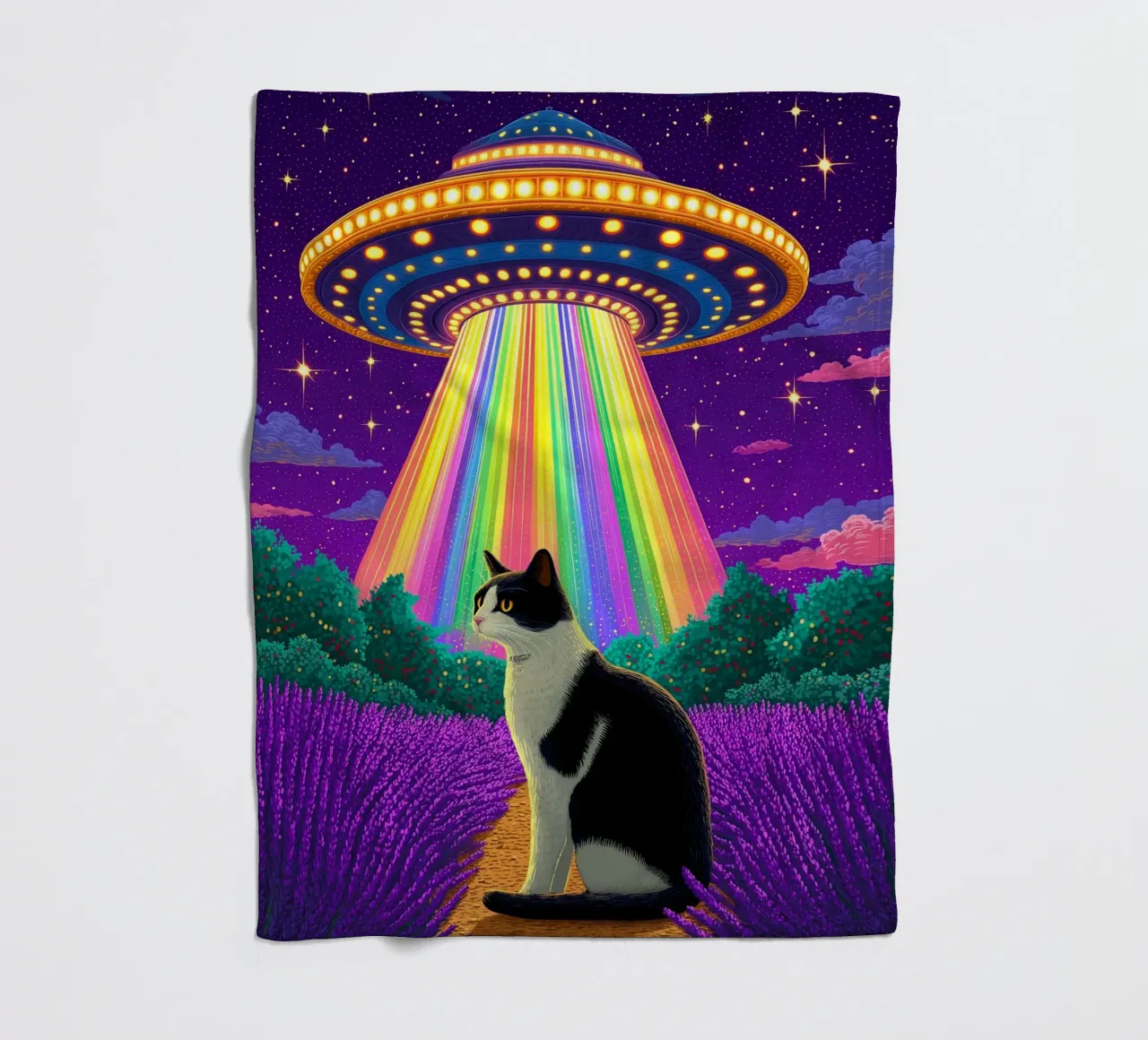 Gatto e UFO coperta in pile da Fleur de Lys