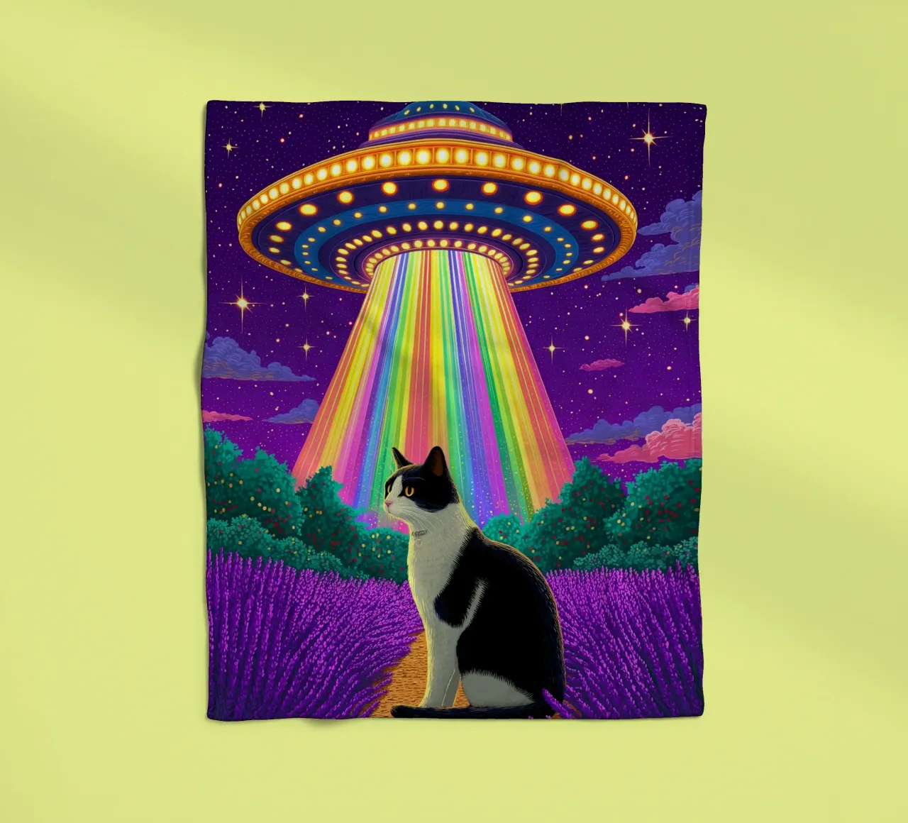 Gatto e UFO coperta in pile da Fleur de Lys