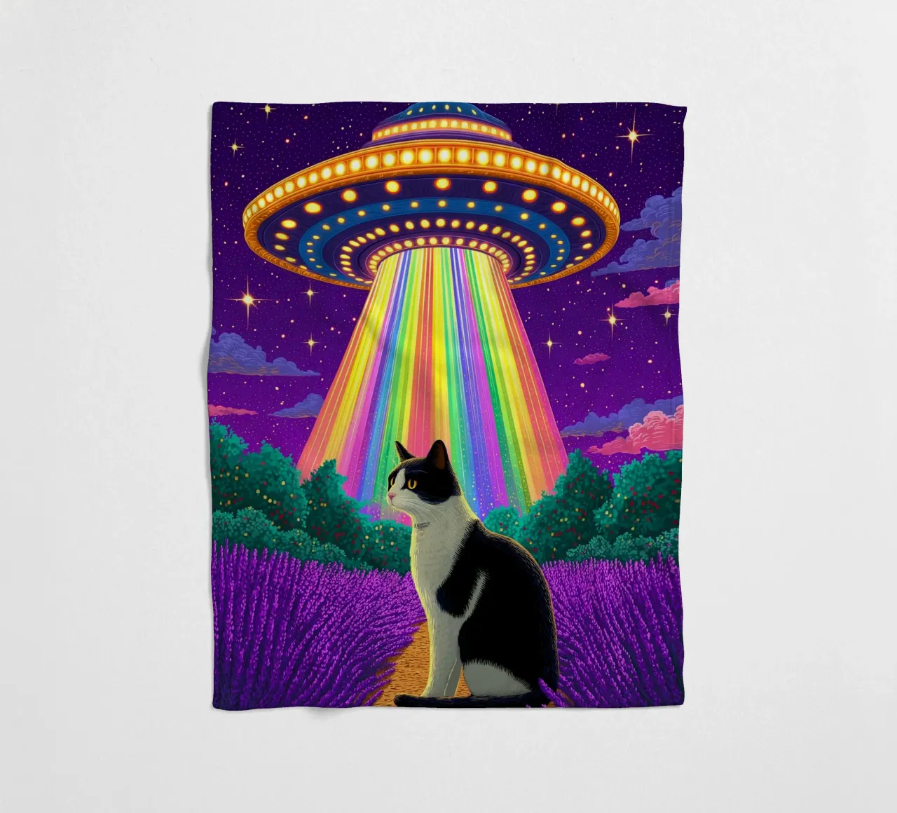 Gatto e UFO coperta in pile da Fleur de Lys