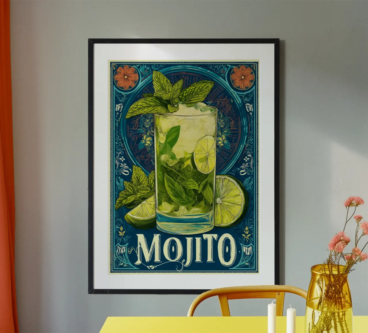 Cocktail Mojito Art poster con telaio in alluminio da Fleur de Lys