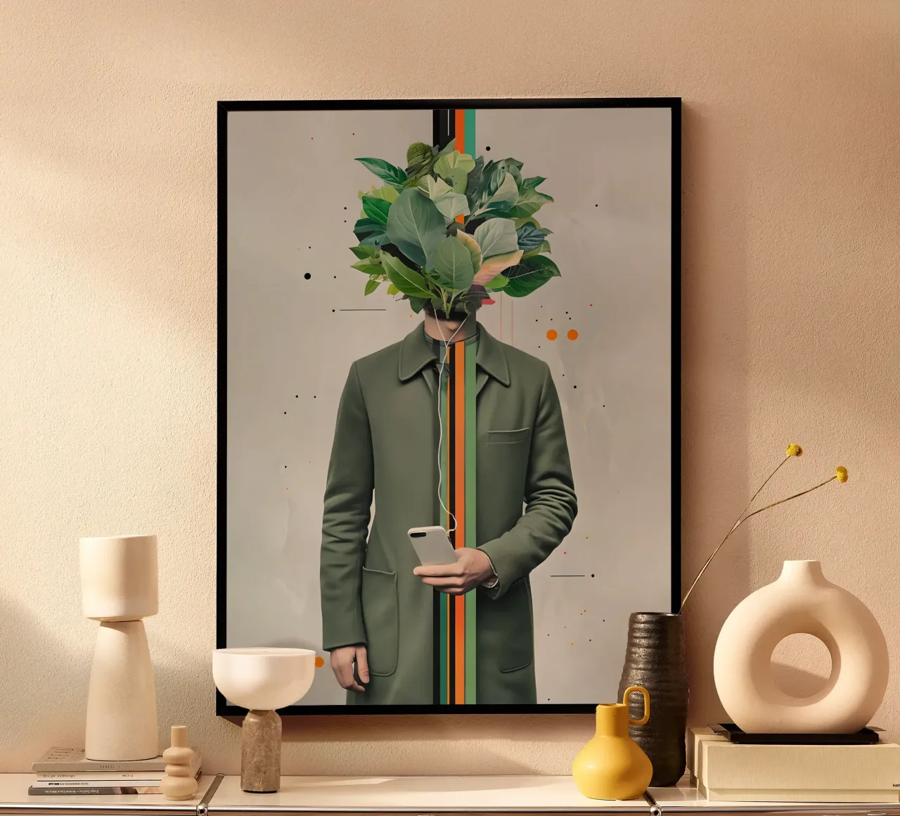 Uomo surreale con testa di fogliame carta hahnemühle da 🥝 KIWI STORE