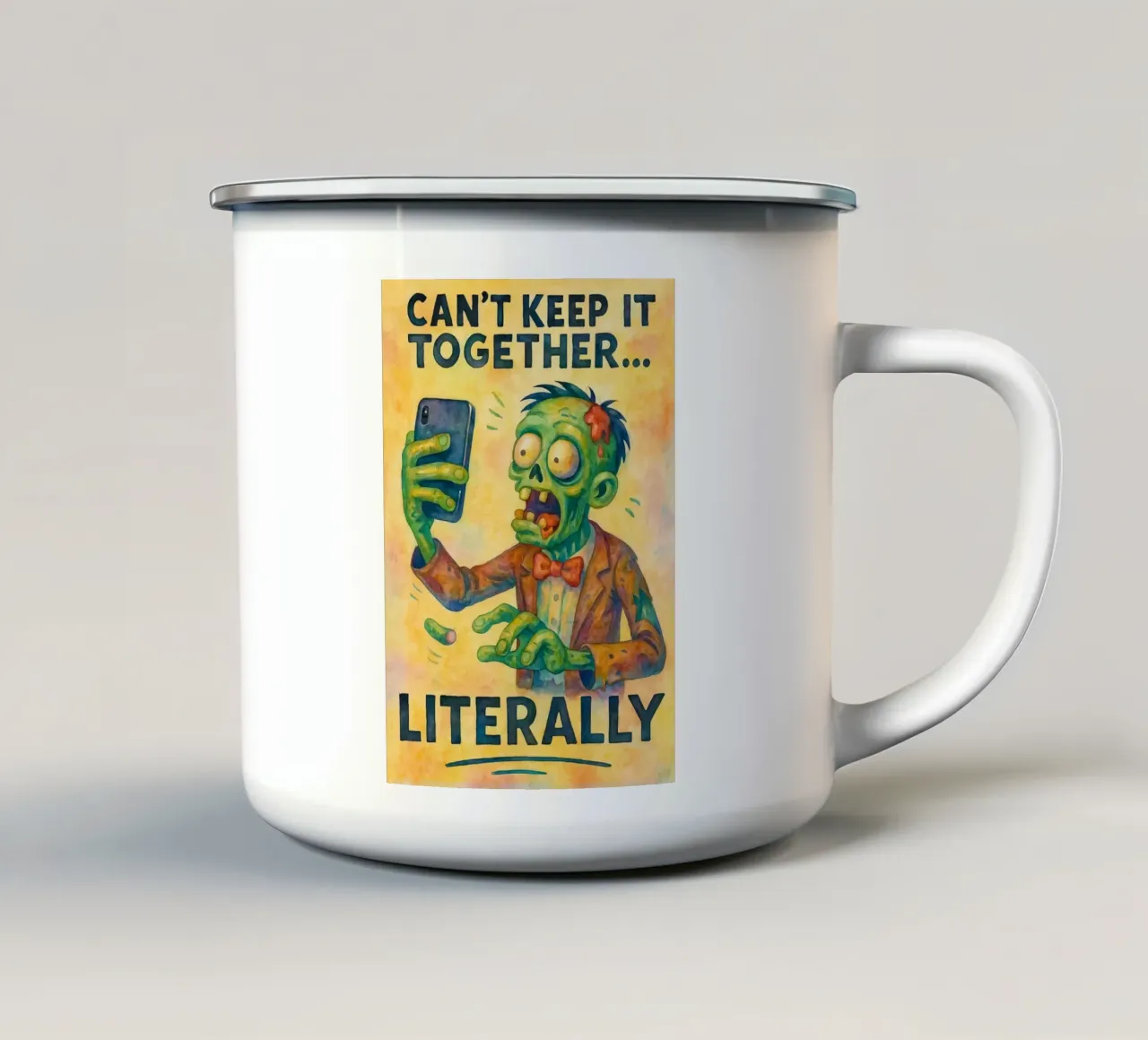non riesce a stare insieme, letteralmente tazza in smalto da kadilans