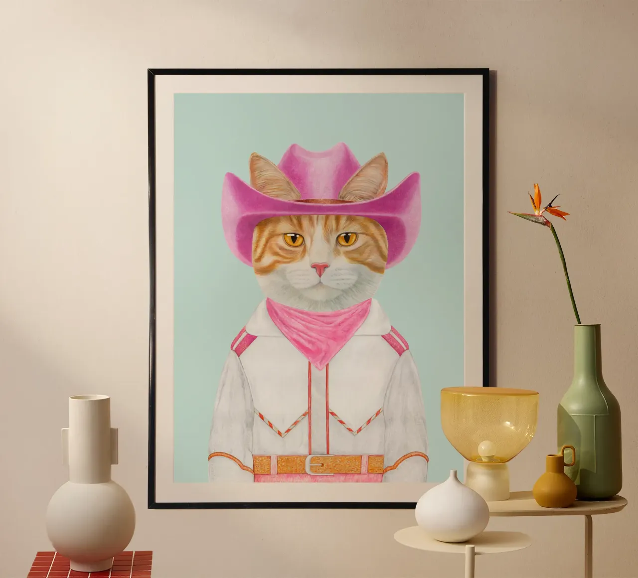 Gattino Cowboy allo zenzero poster con telaio in legno da Animal Crew