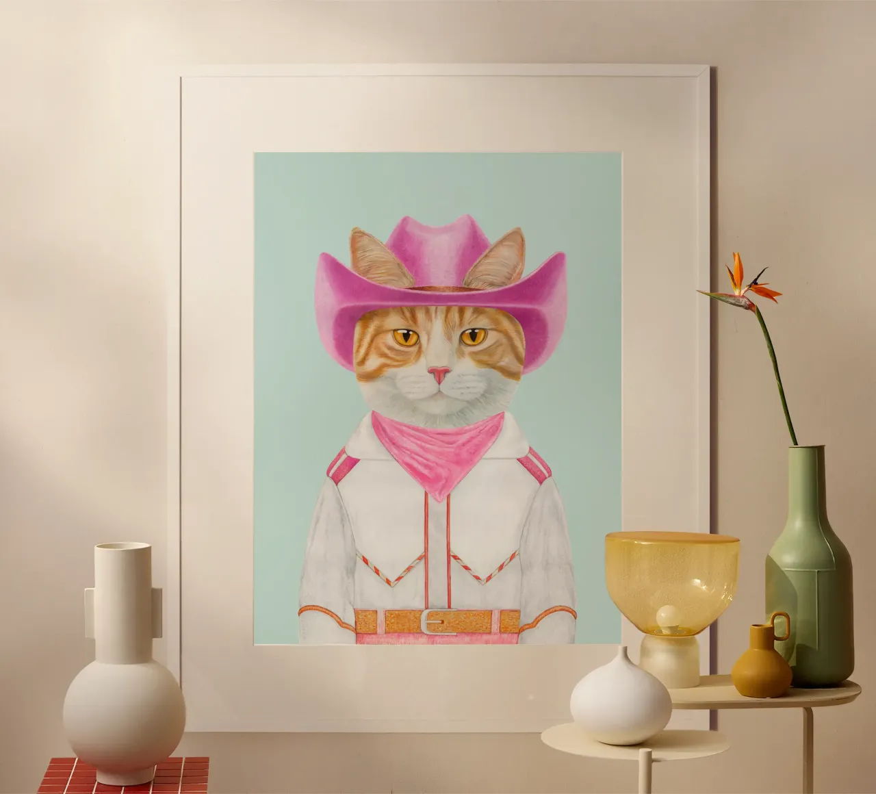 Gattino Cowboy allo zenzero poster con telaio in legno da Animal Crew