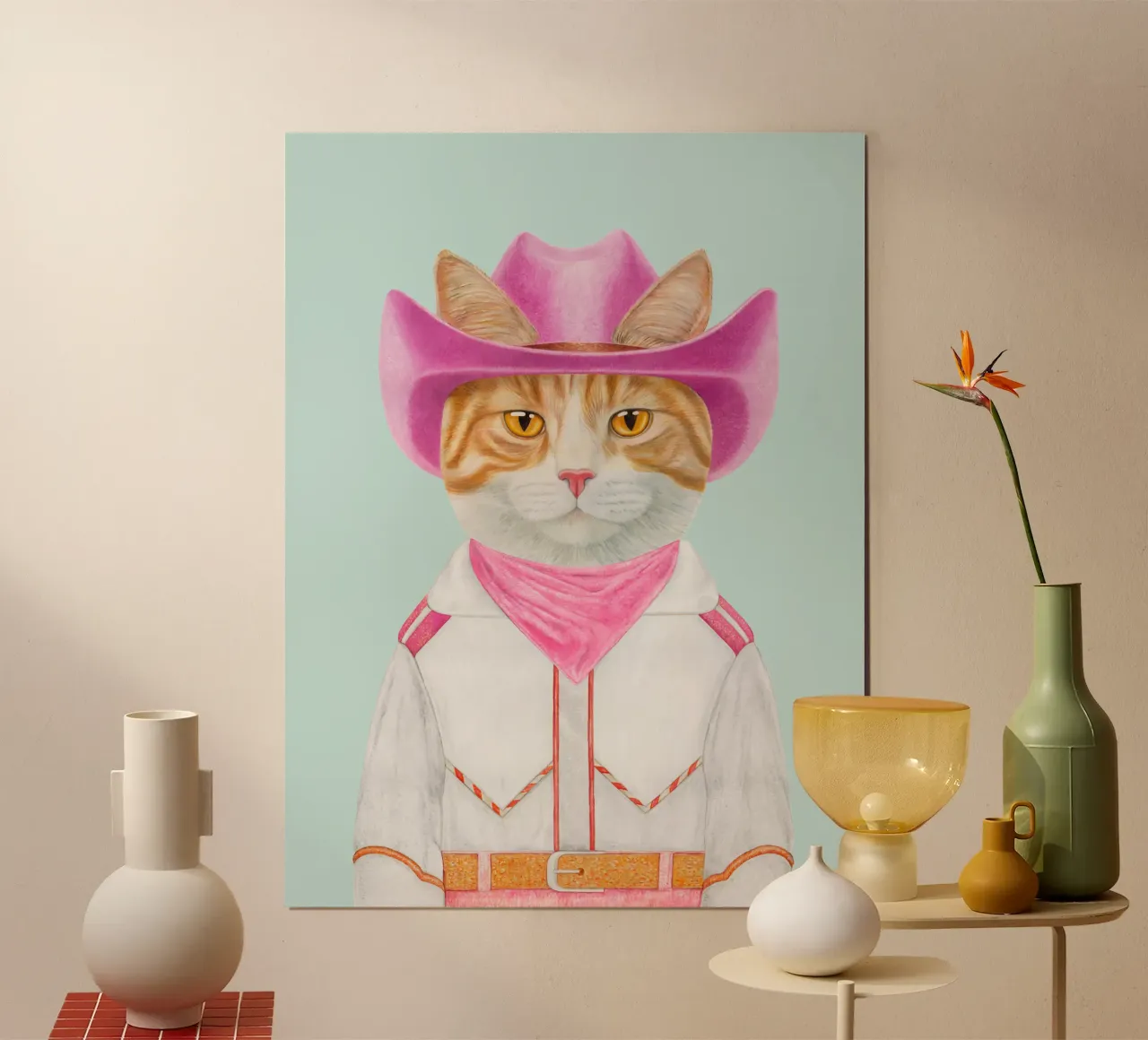 Gattino Cowboy allo zenzero poster con telaio in legno da Animal Crew