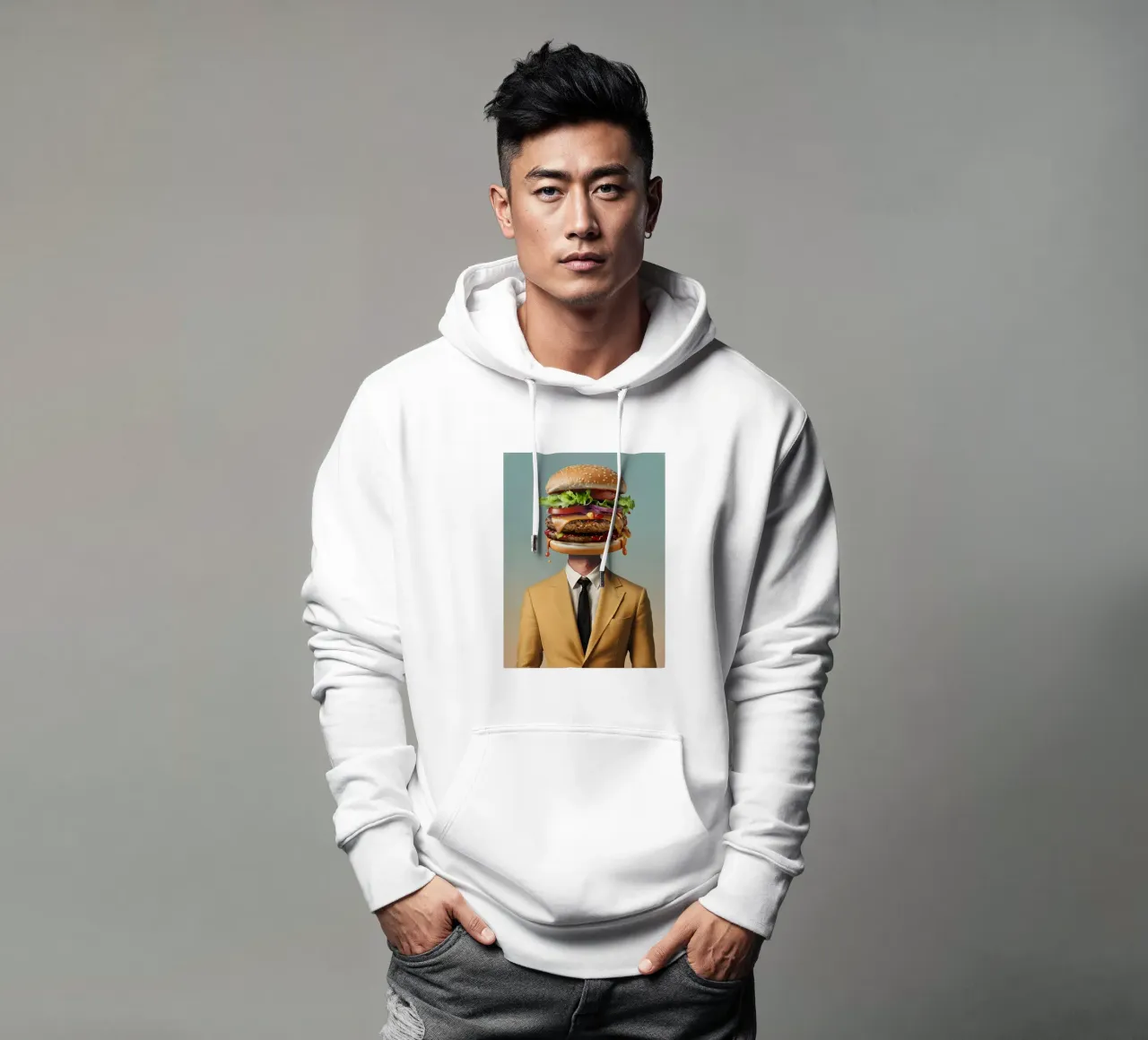 Uomo con testa di hamburger e vestito felpa con cappuccio da 🥝 KIWI STORE