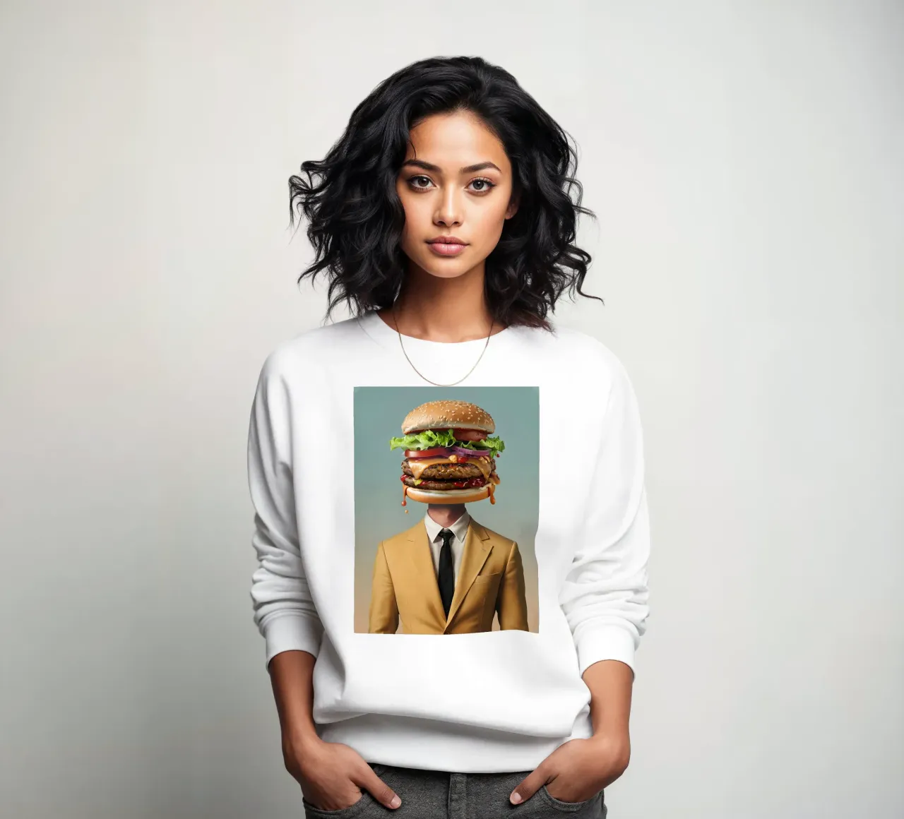 Uomo con testa di hamburger e vestito felpa da 🥝 KIWI STORE