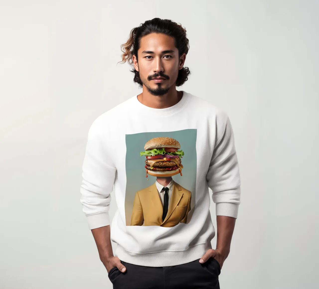 Uomo con testa di hamburger e vestito felpa da 🥝 KIWI STORE