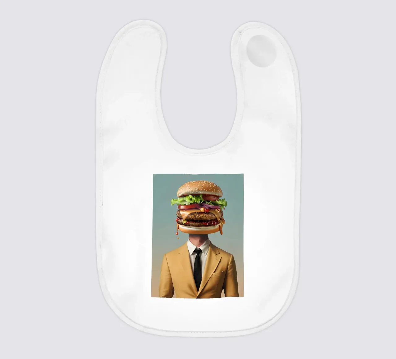 Uomo con testa di hamburger e vestito bavaglino da 🥝 KIWI STORE