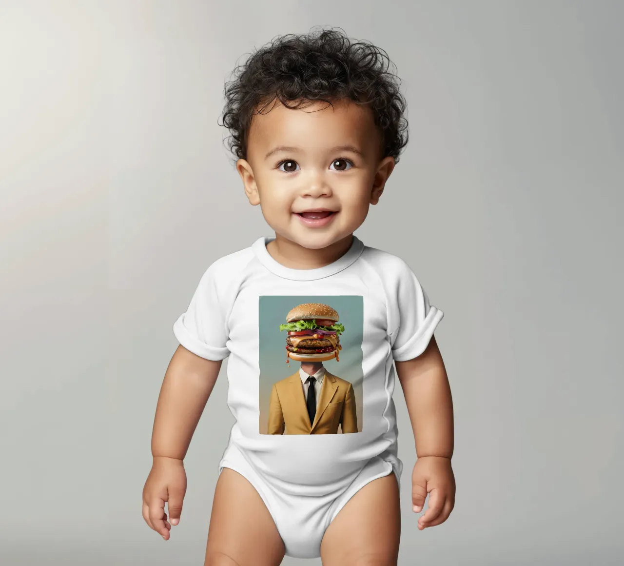 Uomo con testa di hamburger e vestito body neonato maniche corte da 🥝 KIWI STORE