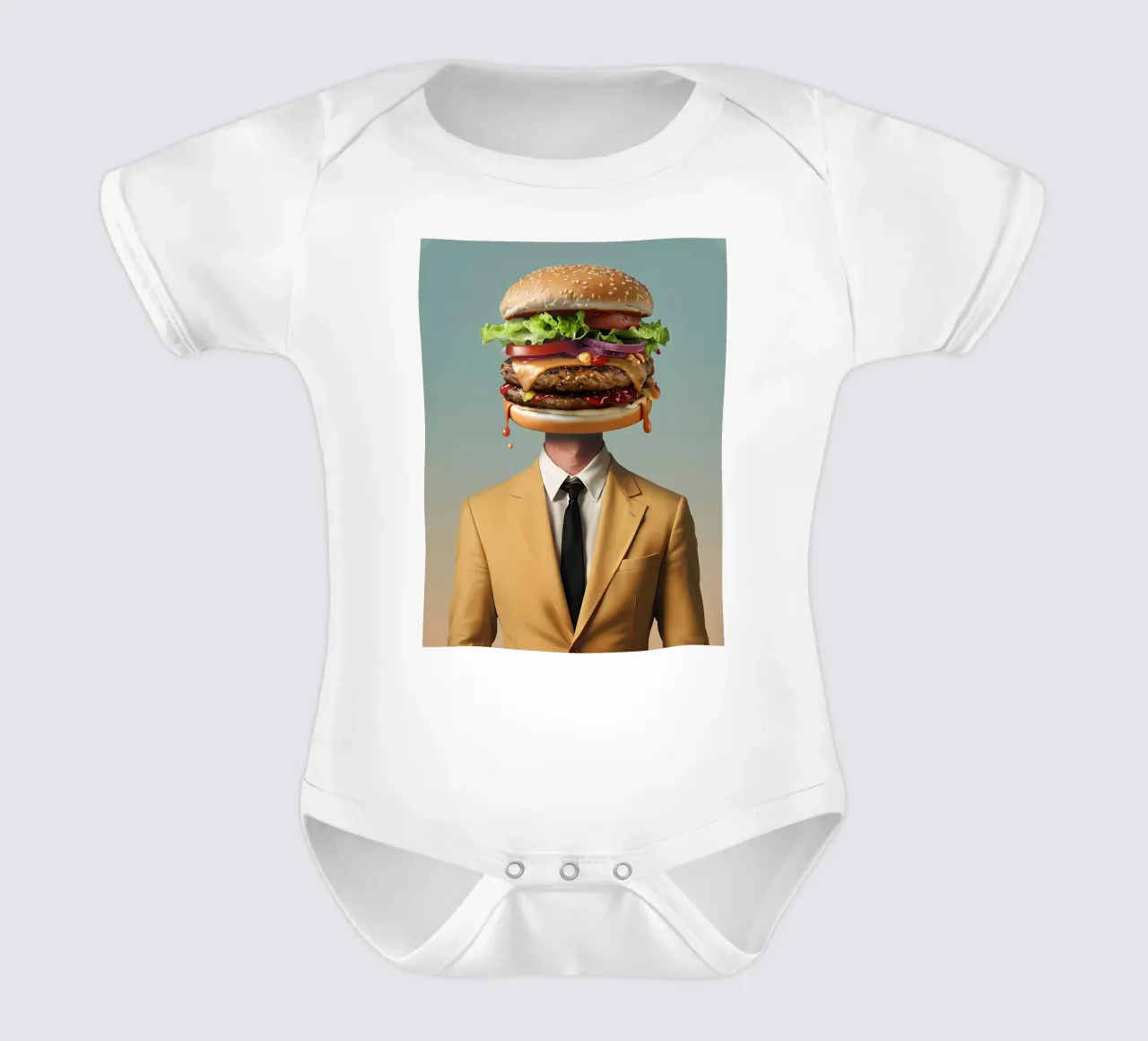 Uomo con testa di hamburger e vestito body neonato maniche corte da 🥝 KIWI STORE