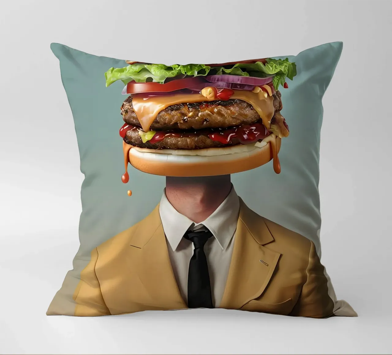 Uomo con testa di hamburger e vestito cuscino da 🥝 KIWI STORE