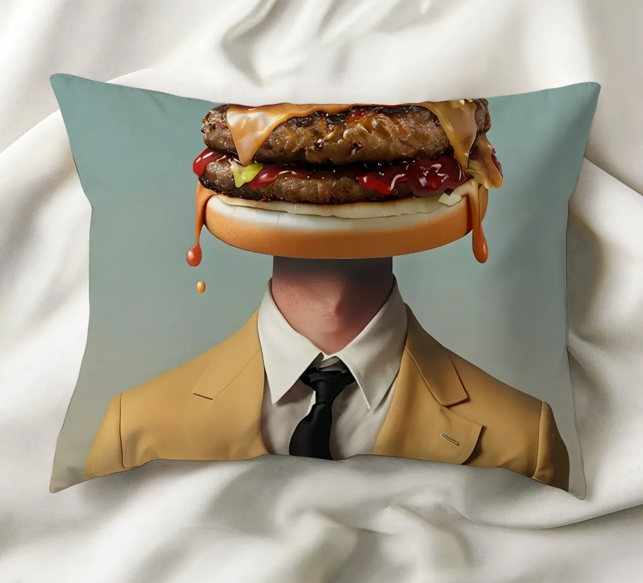 Uomo con testa di hamburger e vestito cuscino da 🥝 KIWI STORE