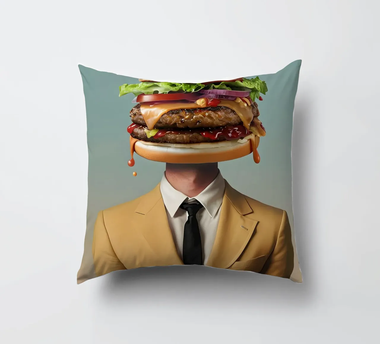 Uomo con testa di hamburger e vestito cuscino da 🥝 KIWI STORE