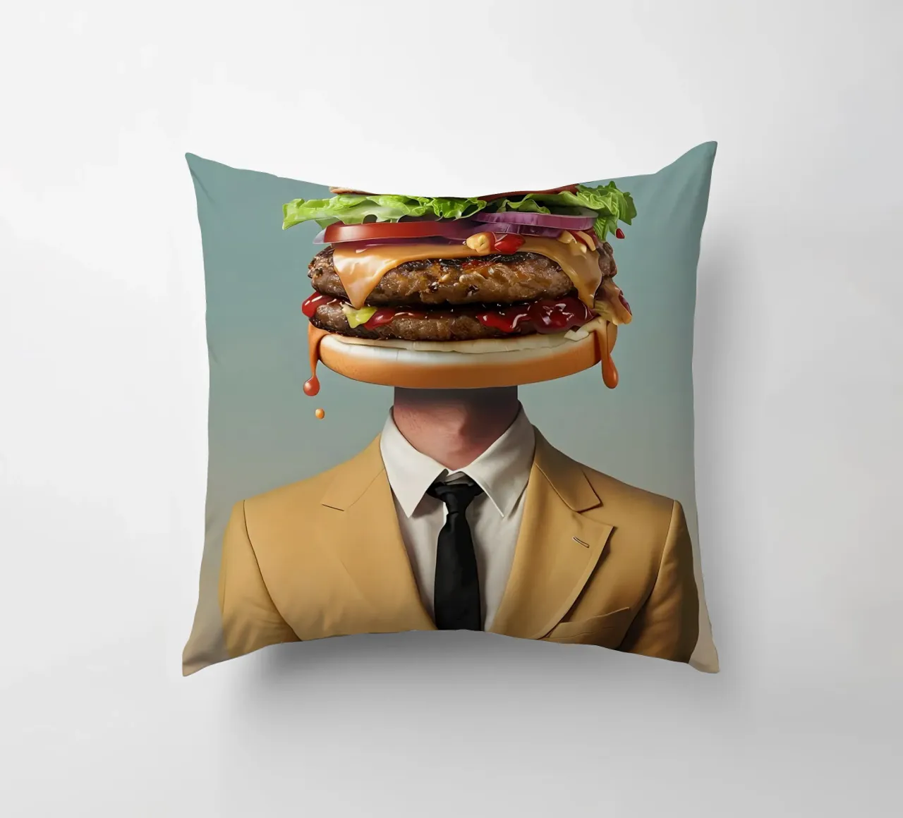 Uomo con testa di hamburger e vestito cuscino da 🥝 KIWI STORE
