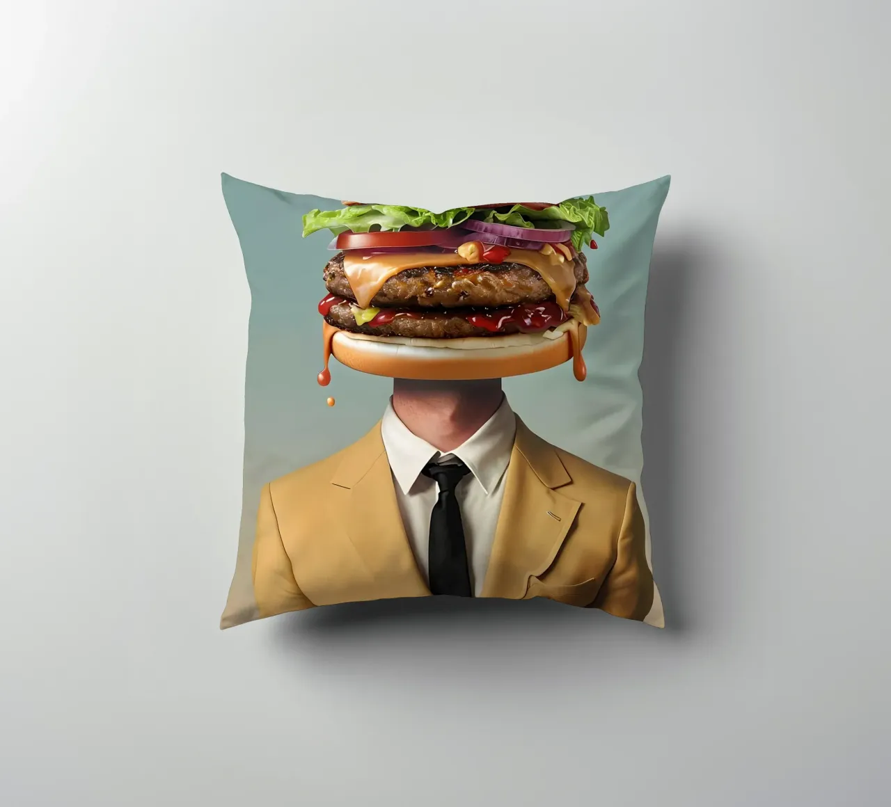 Uomo con testa di hamburger e vestito cuscino da 🥝 KIWI STORE