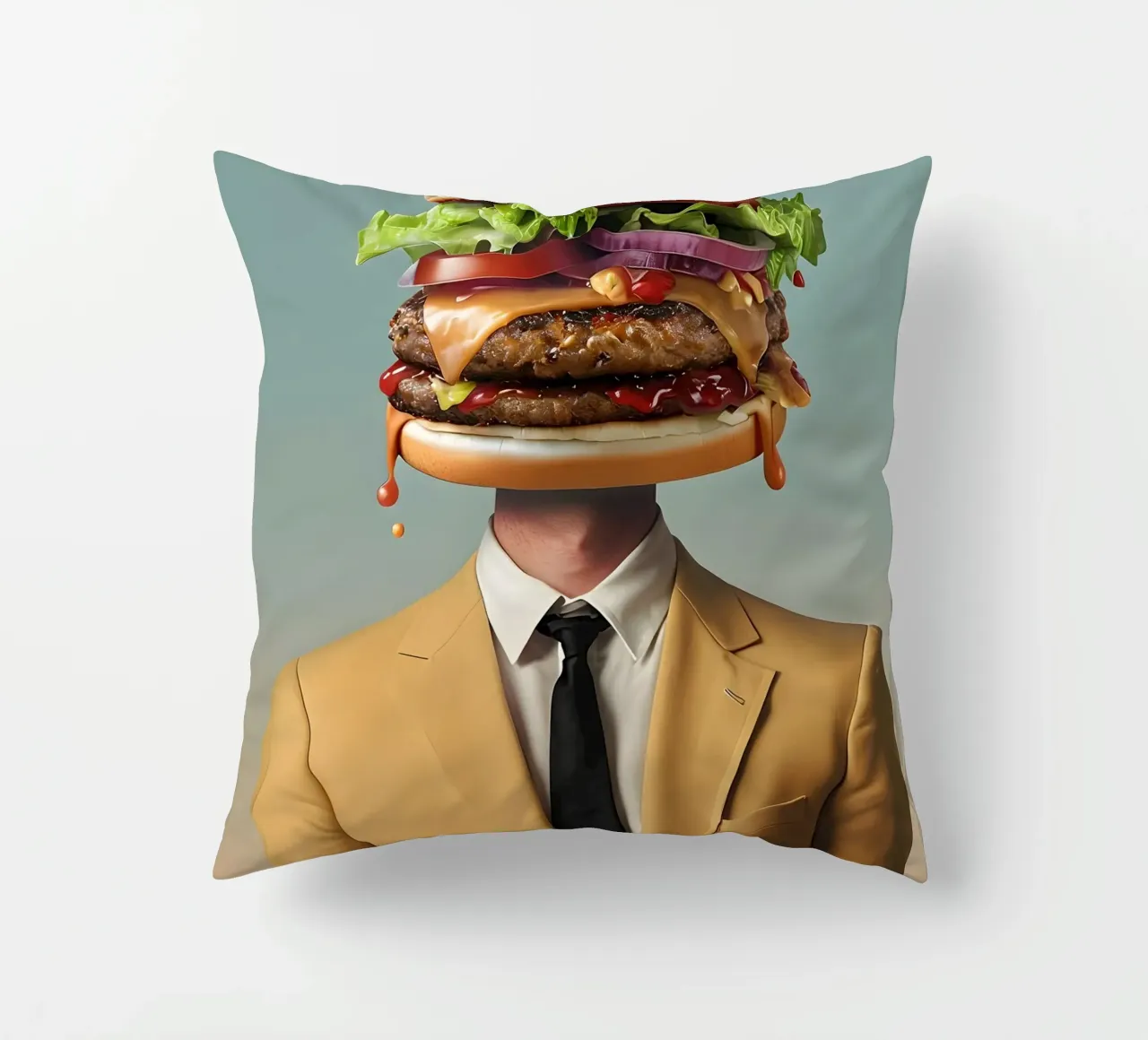 Uomo con testa di hamburger e vestito cuscino da 🥝 KIWI STORE