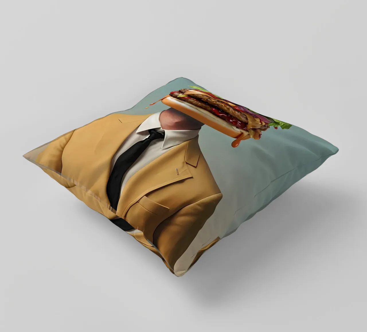 Uomo con testa di hamburger e vestito cuscino da 🥝 KIWI STORE