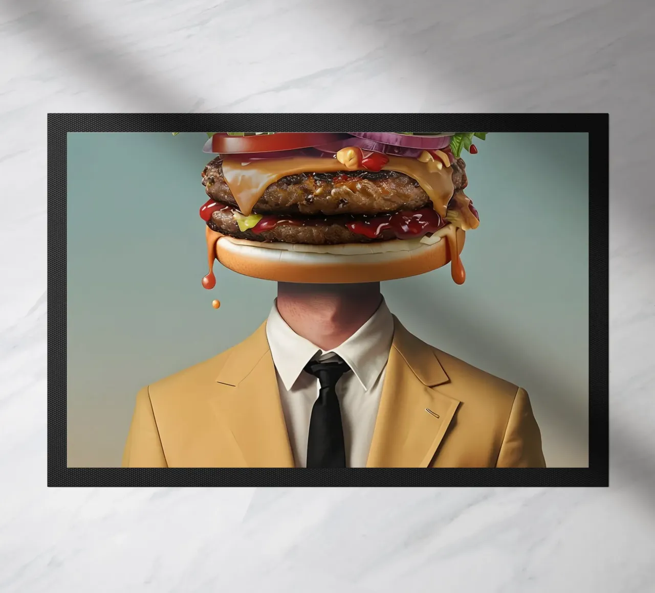 Uomo con testa di hamburger e vestito zerbino da 🥝 KIWI STORE