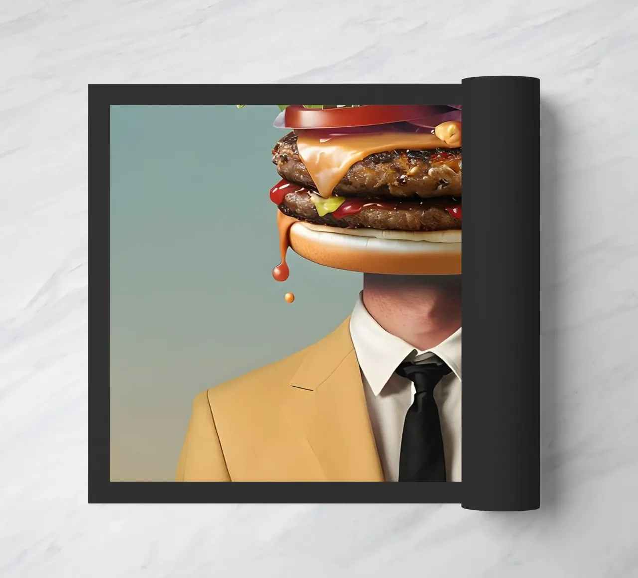 Uomo con testa di hamburger e vestito zerbino da 🥝 KIWI STORE