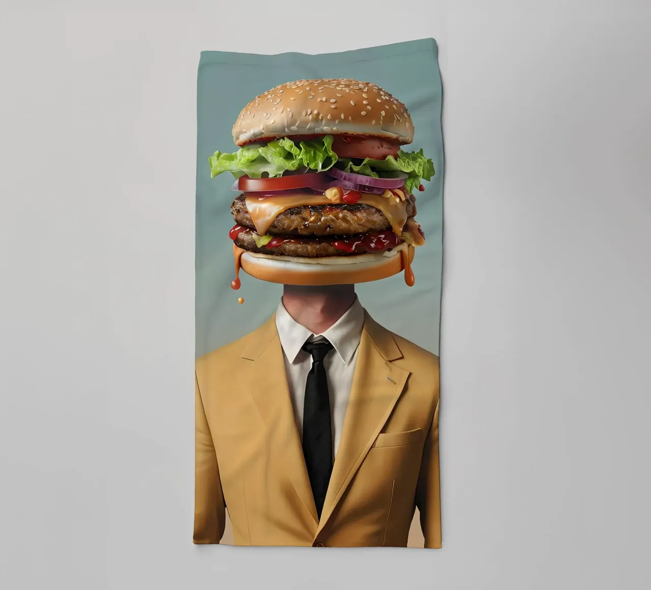 Uomo con testa di hamburger e vestito asciugamano da bagno da 🥝 KIWI STORE