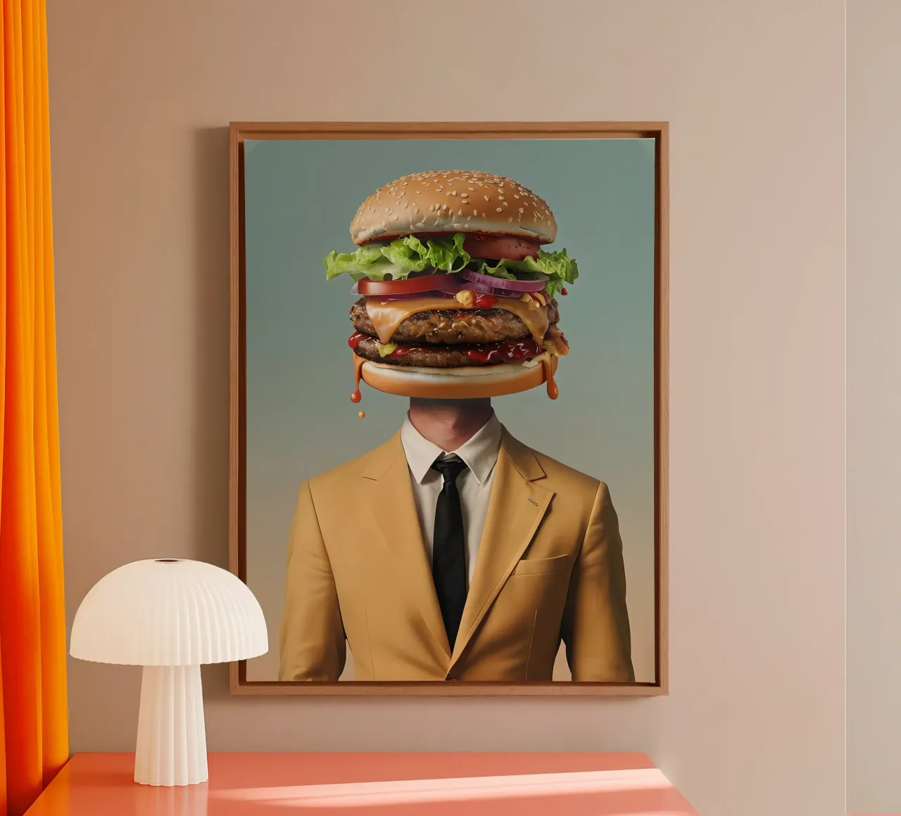 Uomo con testa di hamburger e vestito tela con Cornice a cassetta da 🥝 KIWI STORE