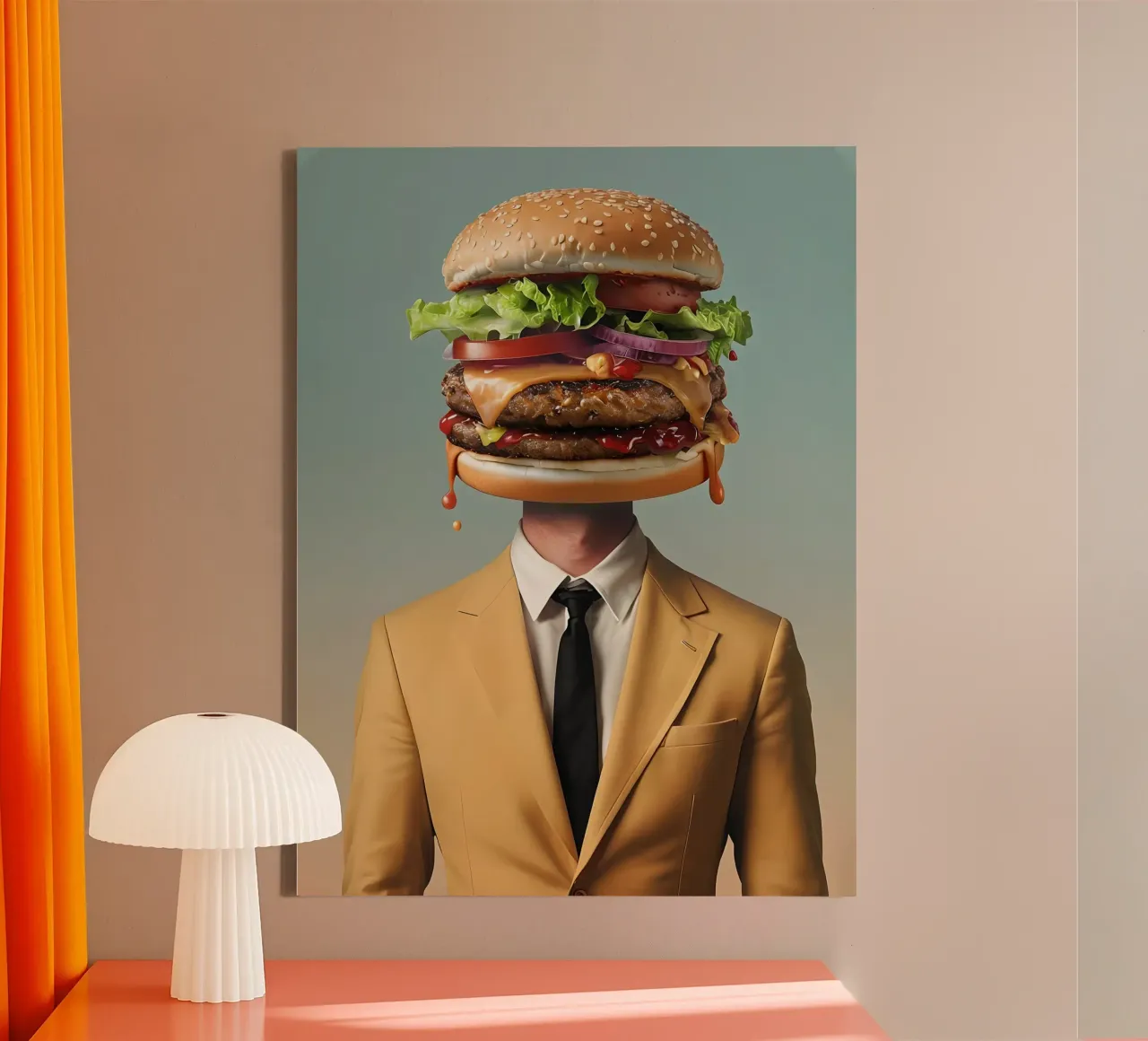 Uomo con testa di hamburger e vestito tela con Cornice a cassetta da 🥝 KIWI STORE